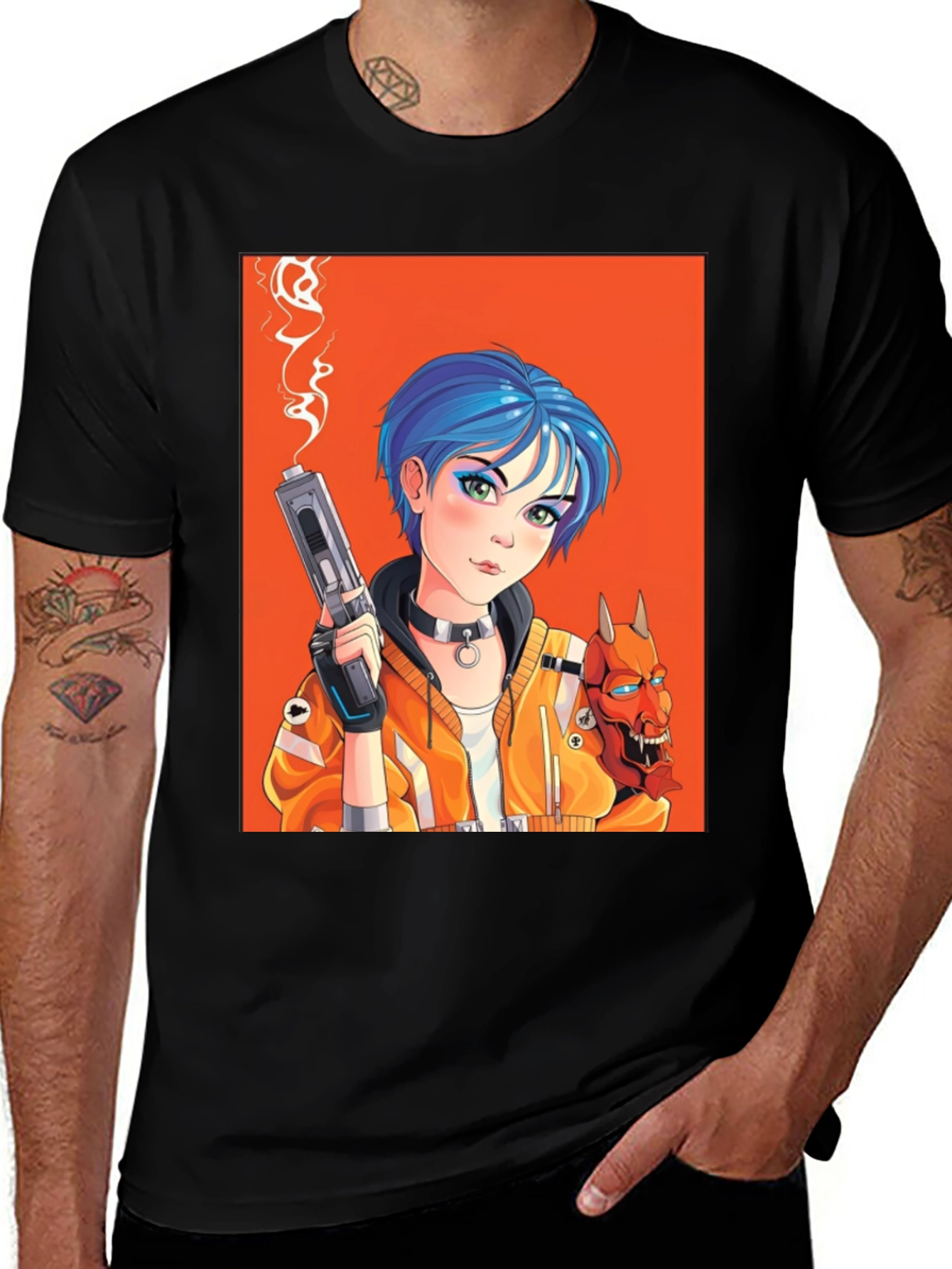 Variant 6 of Anime Girl with Gun Black T-Shirt