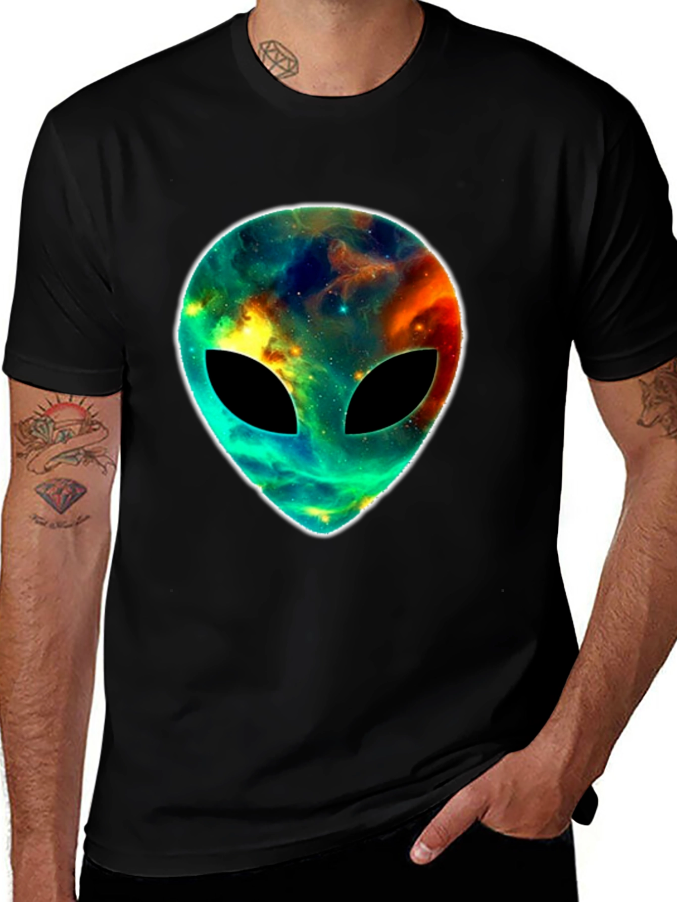 Variant 25 of Cosmic Alien Head T-Shirt - Black Graphic Tee