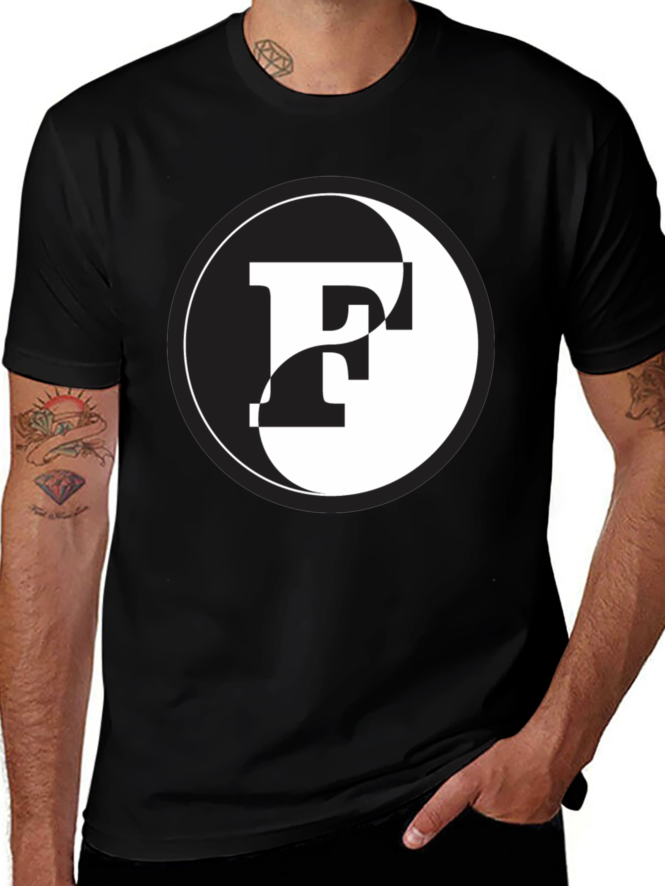 Variant 28 of Yin Yang F T-Shirt - Black Cotton Graphic Tee
