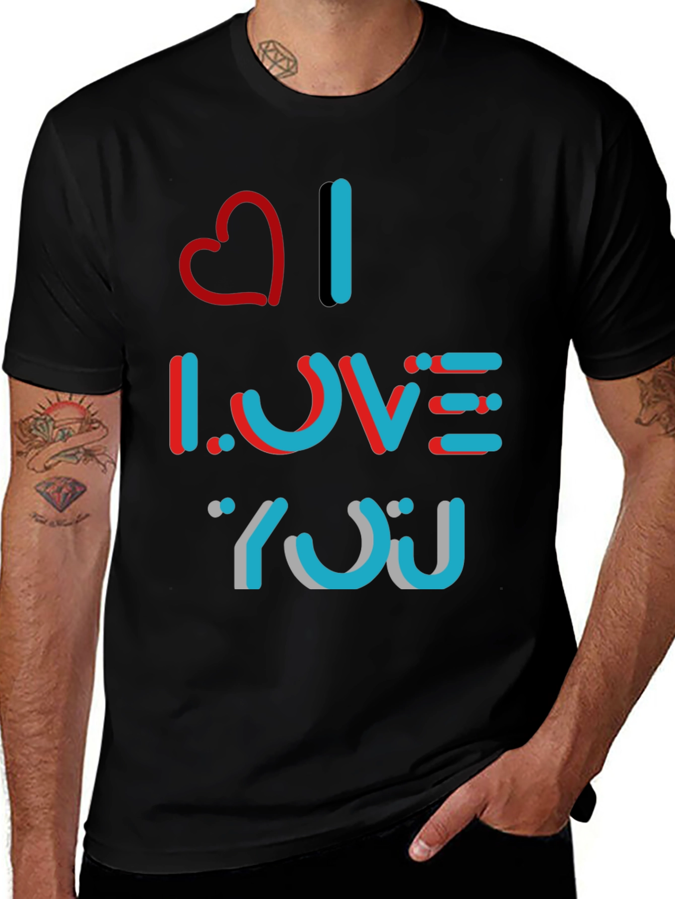 Variant 25 of I Love You Graphic Black T-Shirt