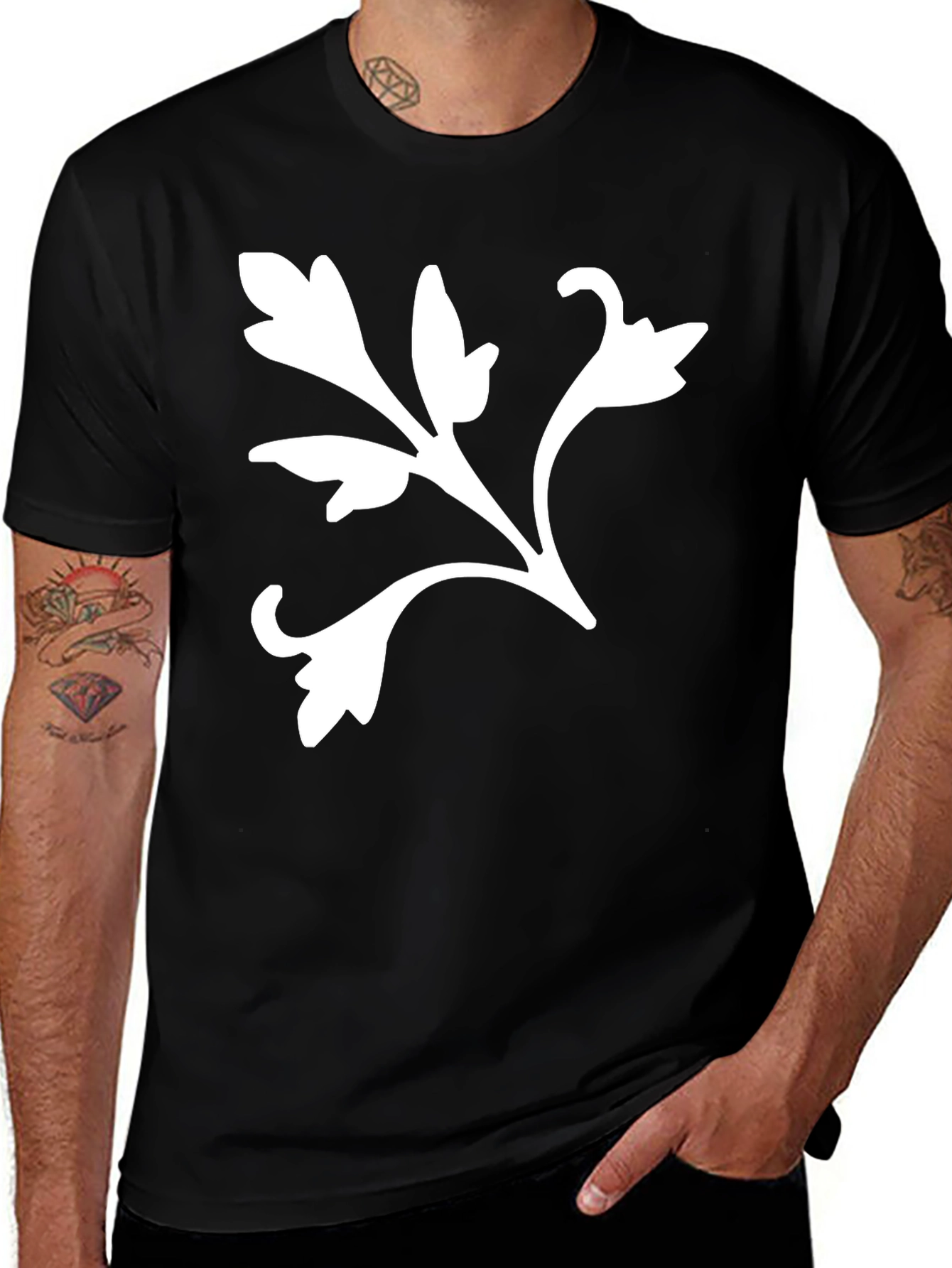 Variant 17 of Black T-Shirt with White Floral Design