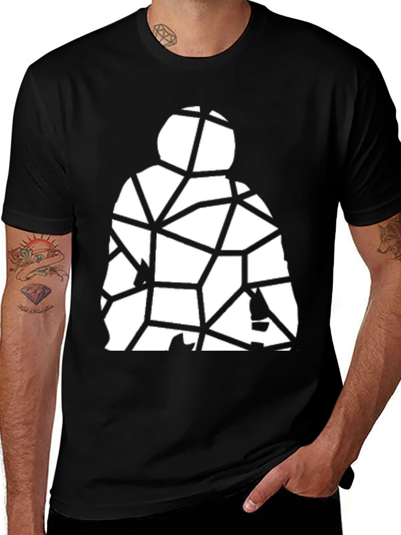 Variant 17 of Geometric Abstract Man Graphic Tee - Black