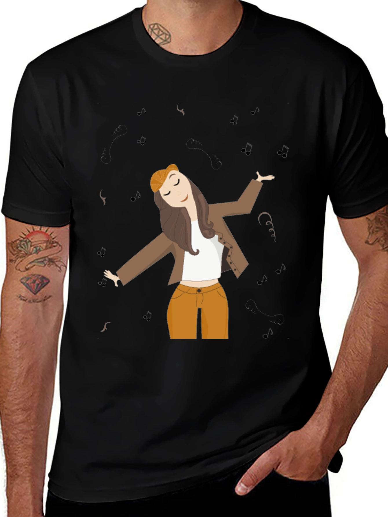 Variant 12 of Dancing Woman Graphic Tee - Black Cotton Comfort