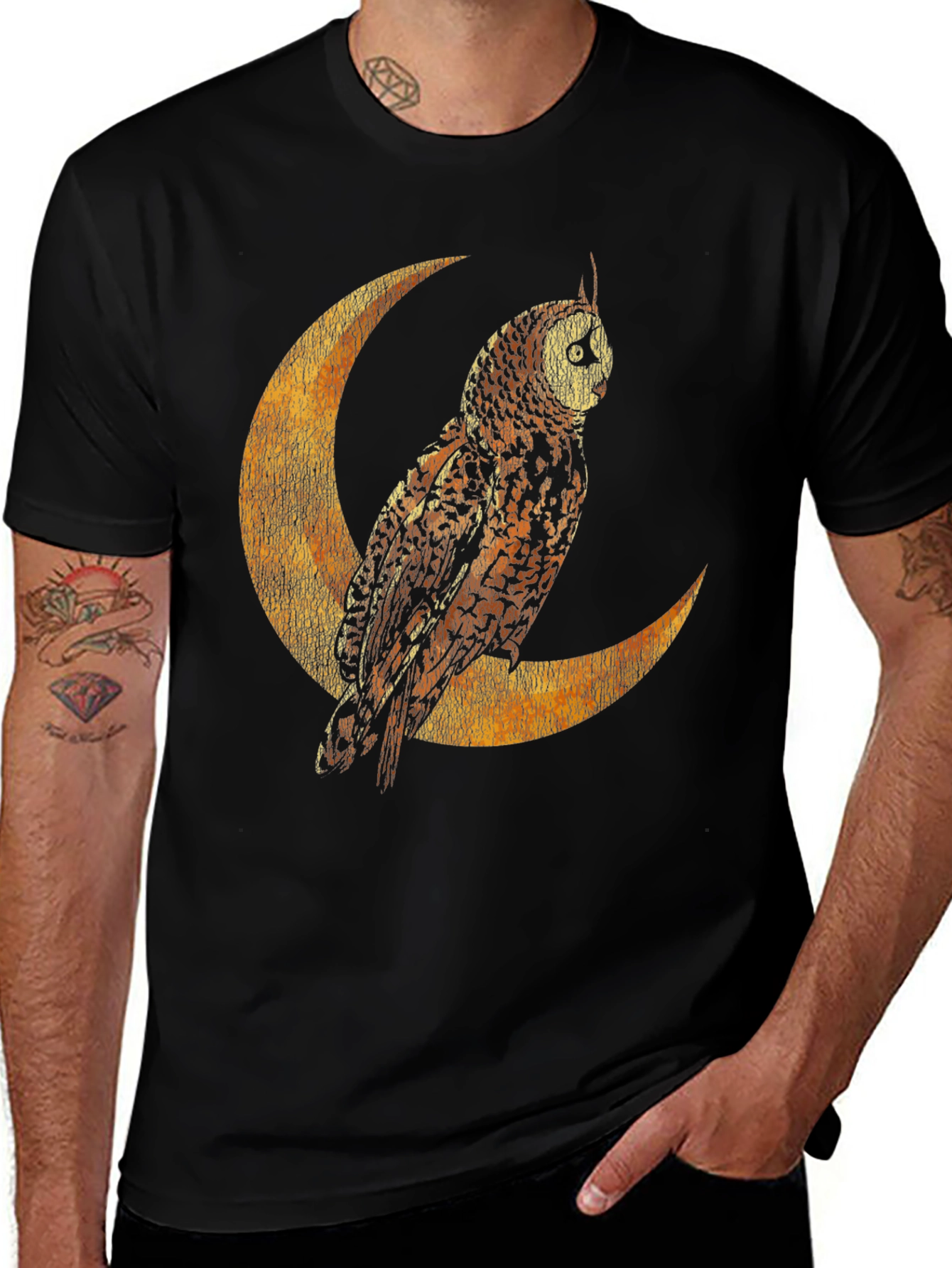 Variant 18 of Owl on Crescent Moon Graphic Tee - Stylish Unisex T-Shirt