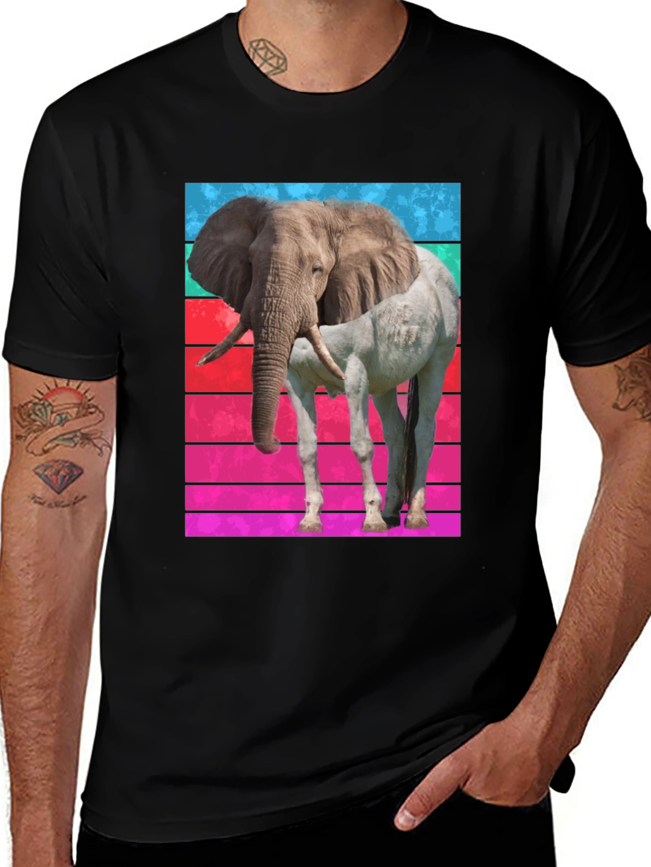 Variant 18 of Elephant Horse Hybrid Graphic Tee - Black Cotton Shirt