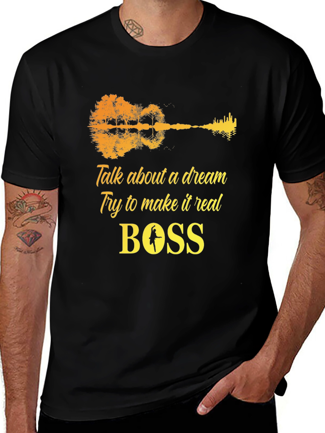 Black Dream Guitar T-Shirt - Black Cotton Graphic Tee main image