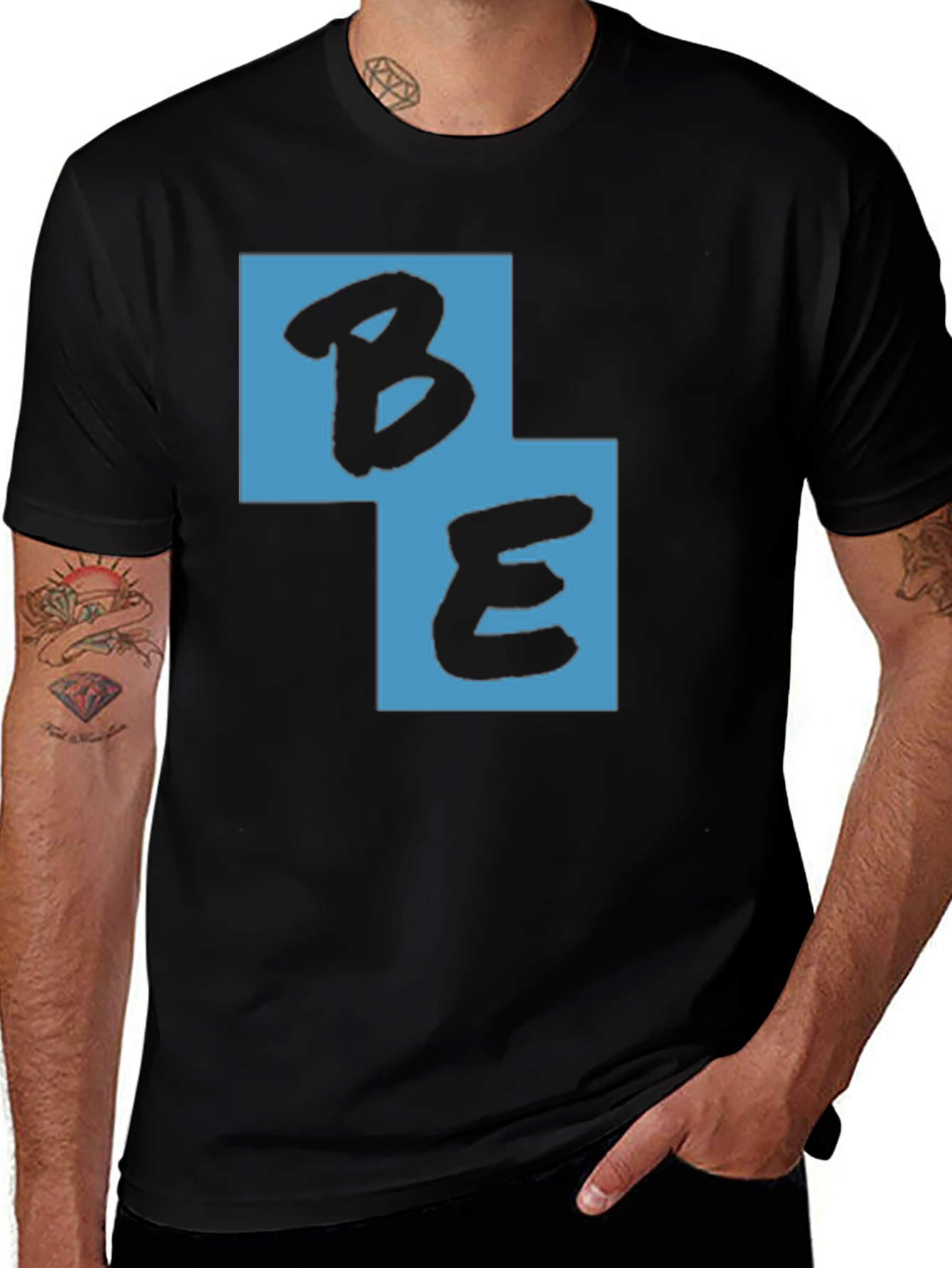 Variant 12 of Black T-Shirt with Blue BE Graphic