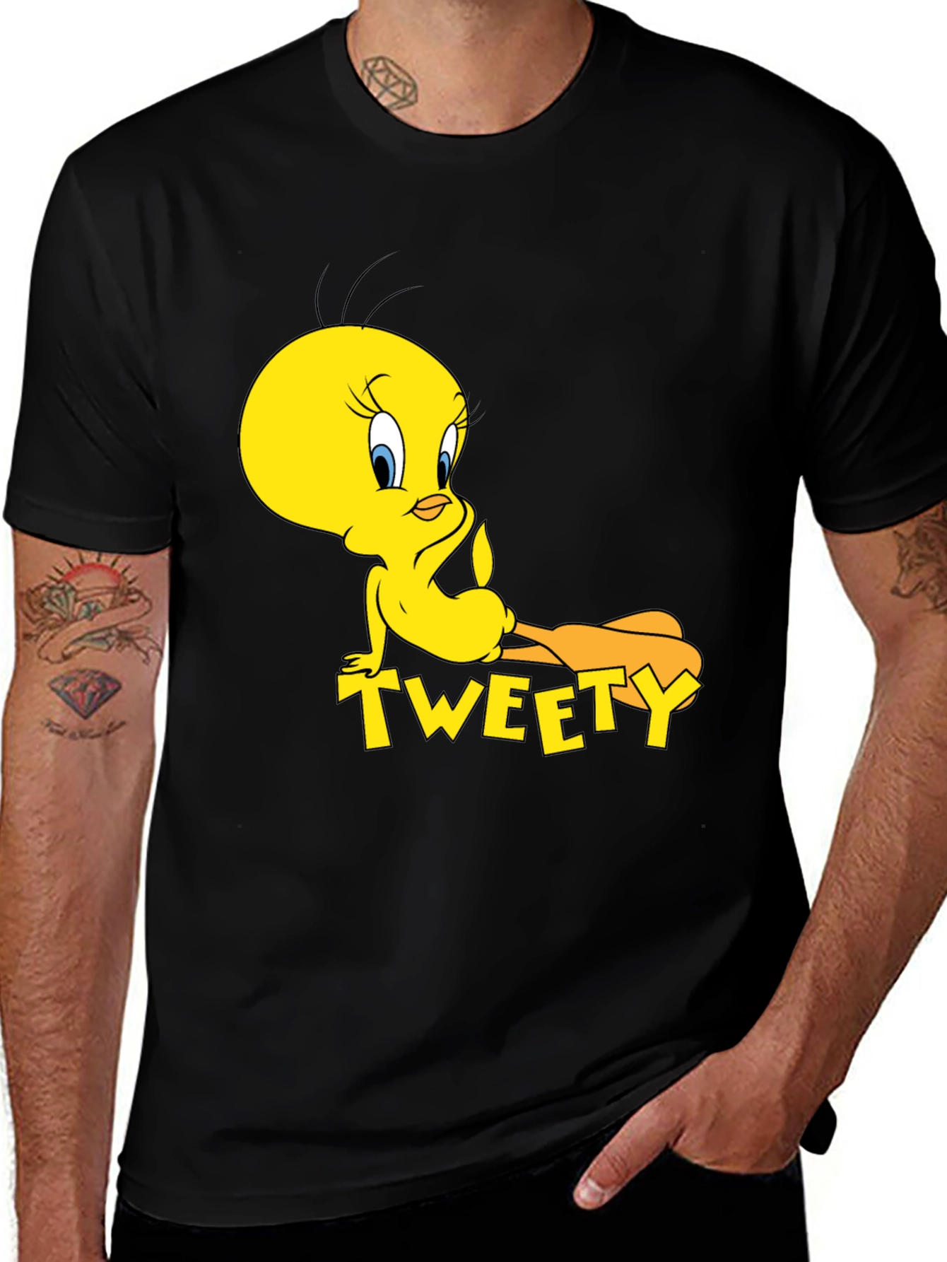 Tweety Bird Graphic Print Black T-Shirt