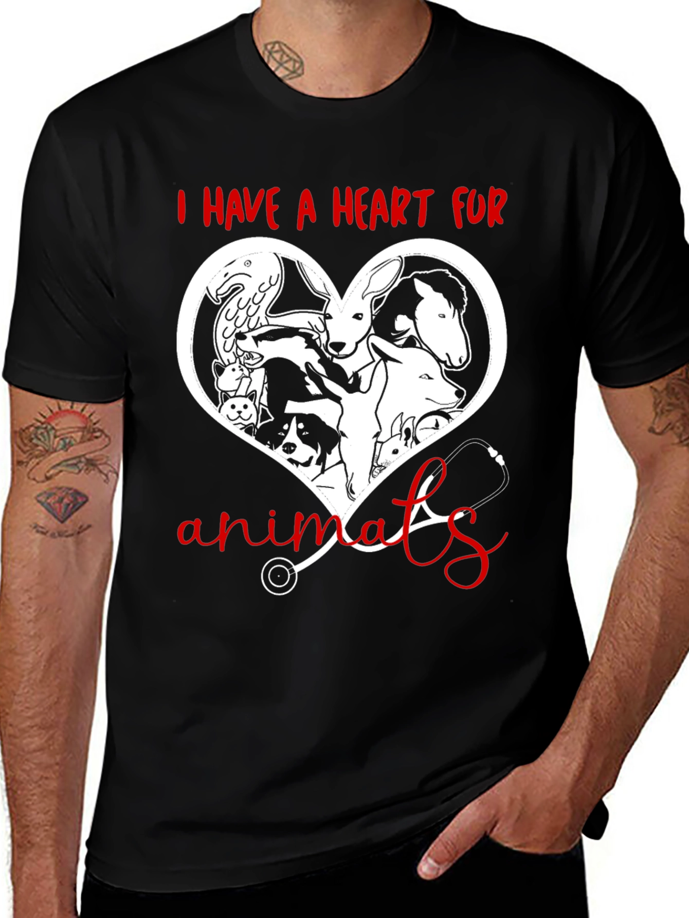 Variant 27 of Heart for Animals Black T-Shirt
