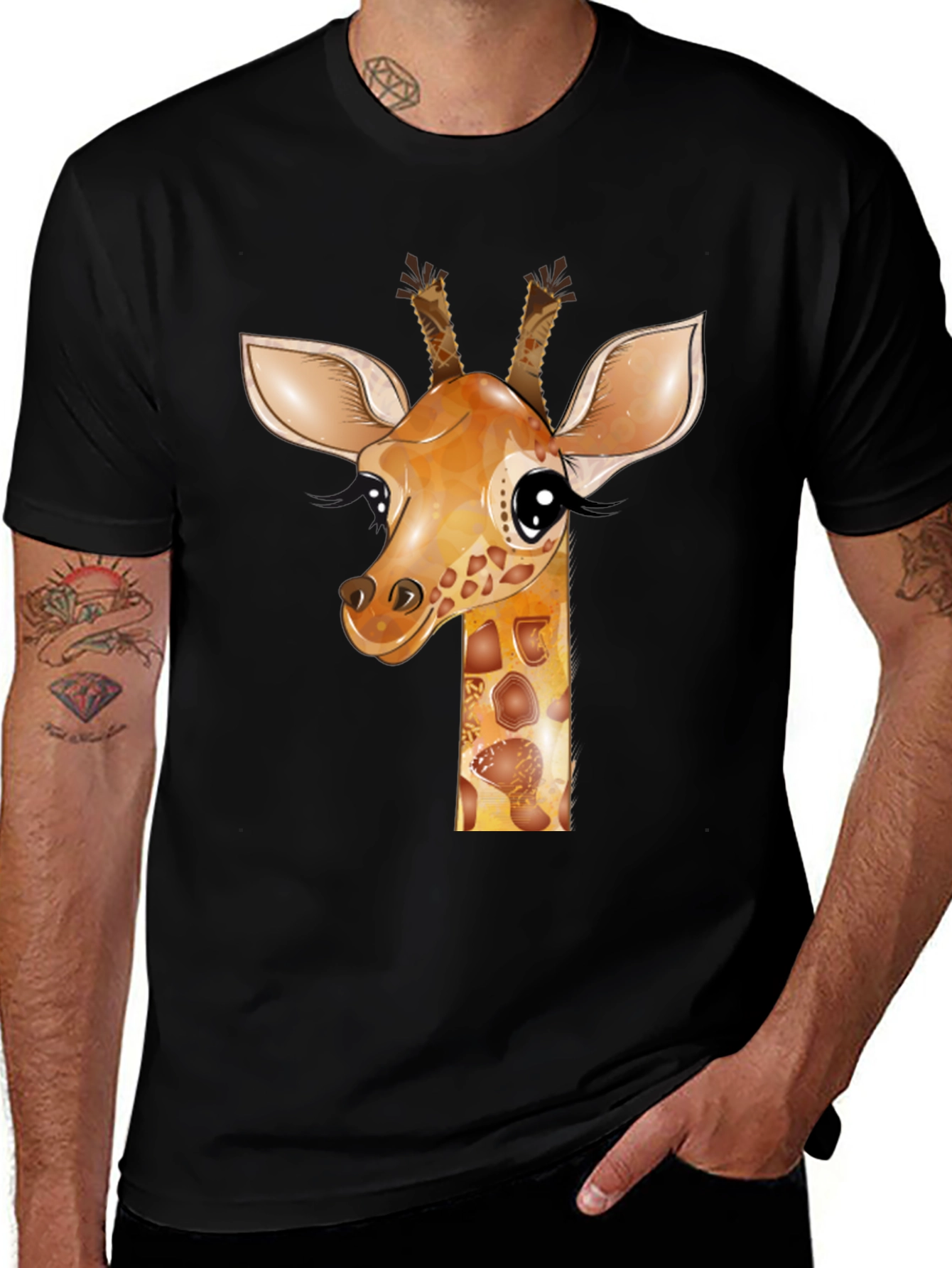 Variant 21 of Giraffe Graphic Tee - Black Cotton T-Shirt