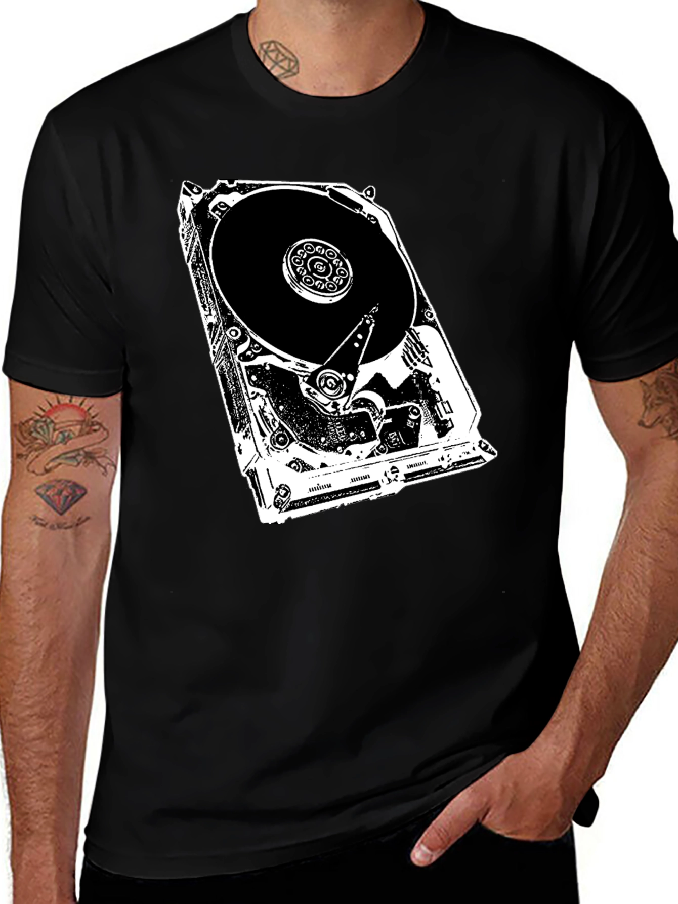 Black Hard Drive Anatomy Graphic Tee - Tech Lover's Shirt main image