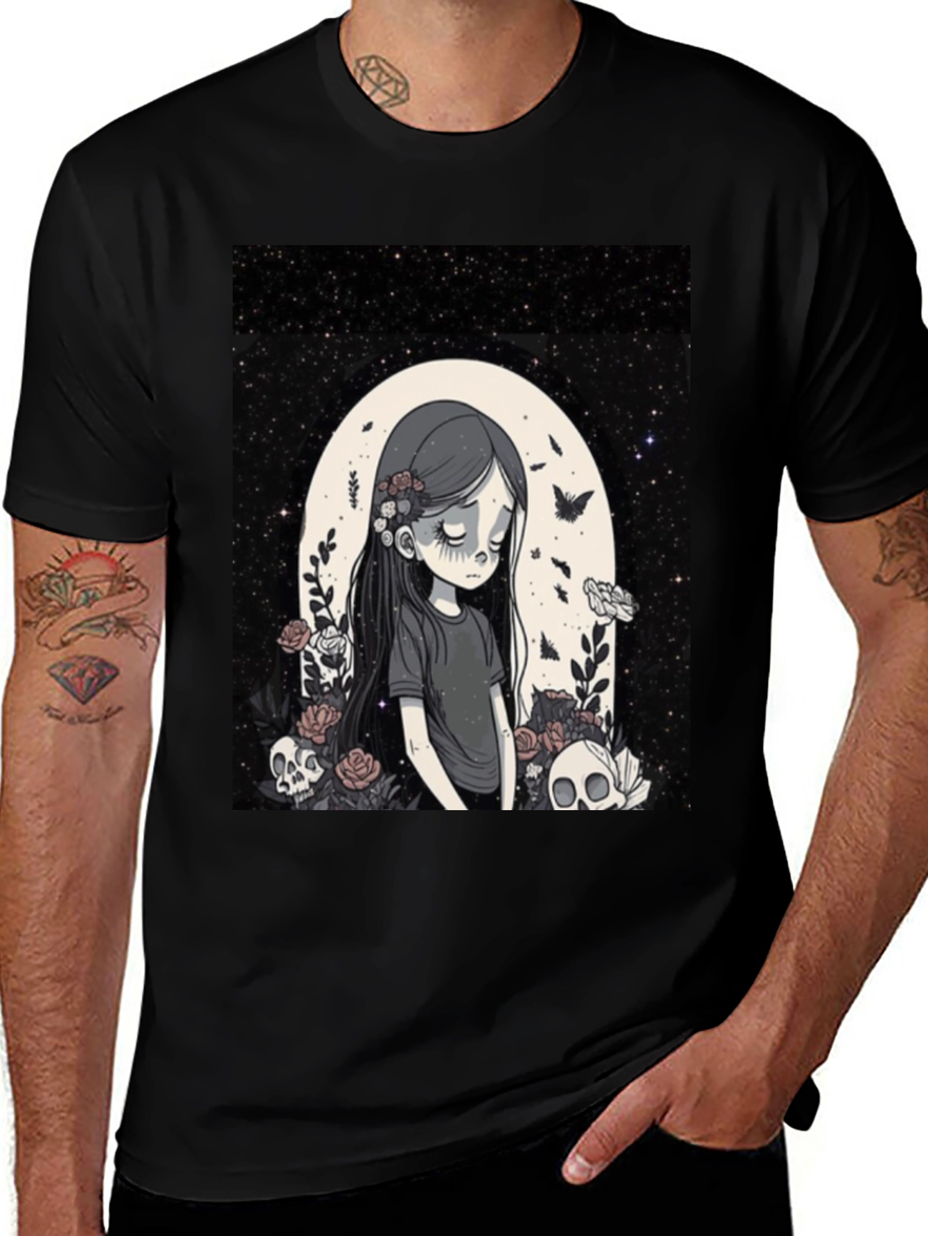 Gothic Girl Graphic Tee - Emo Style T-Shirt