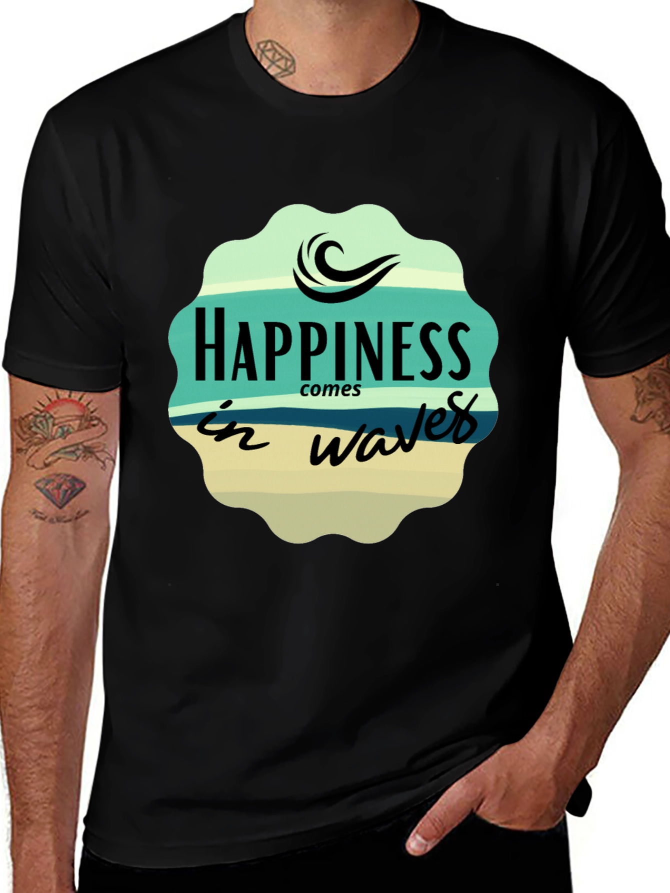 Variant 5 of Happiness Comes in Waves Graphic T-Shirt