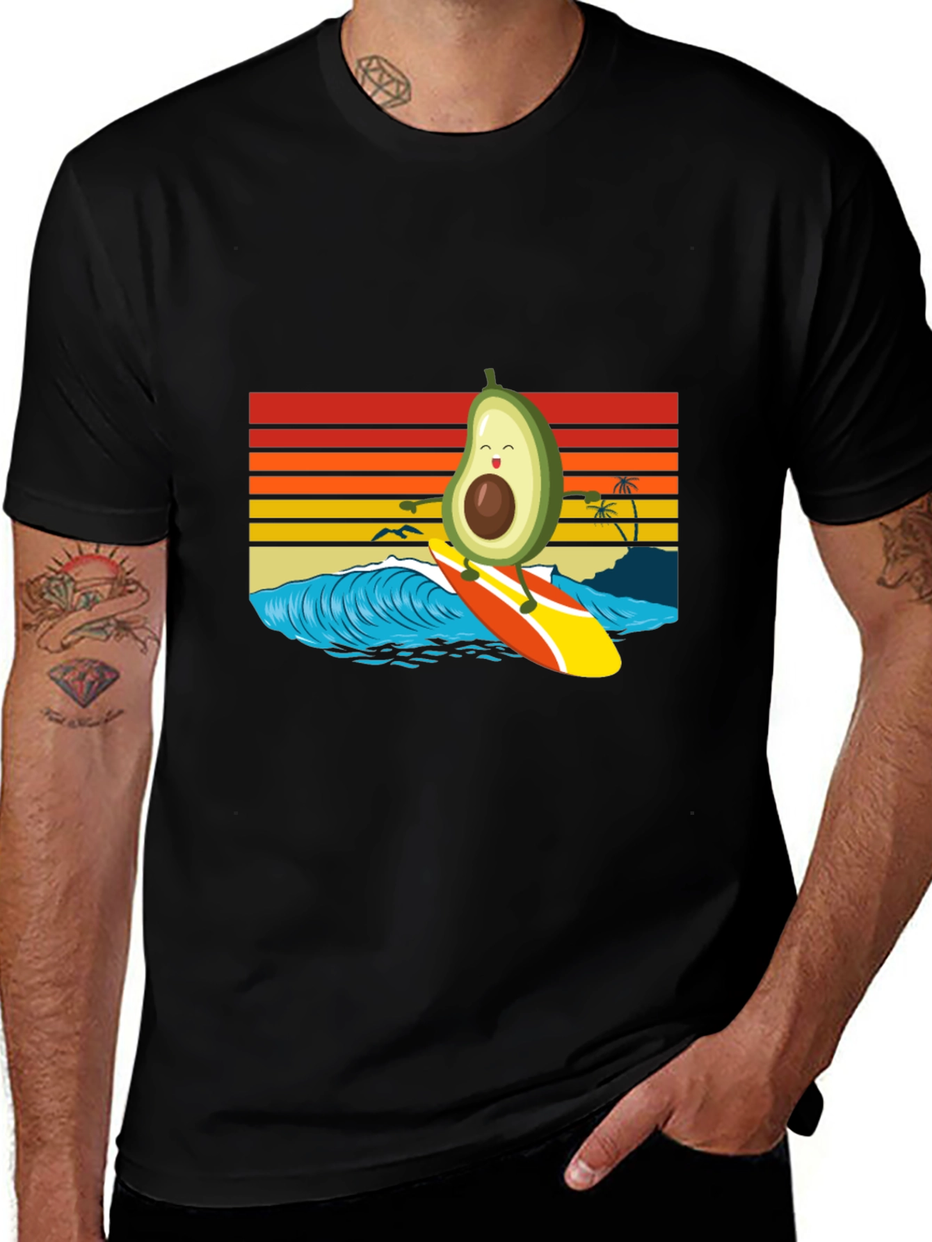Variant 5 of Surfing Avocado T-Shirt - Retro Wave Design