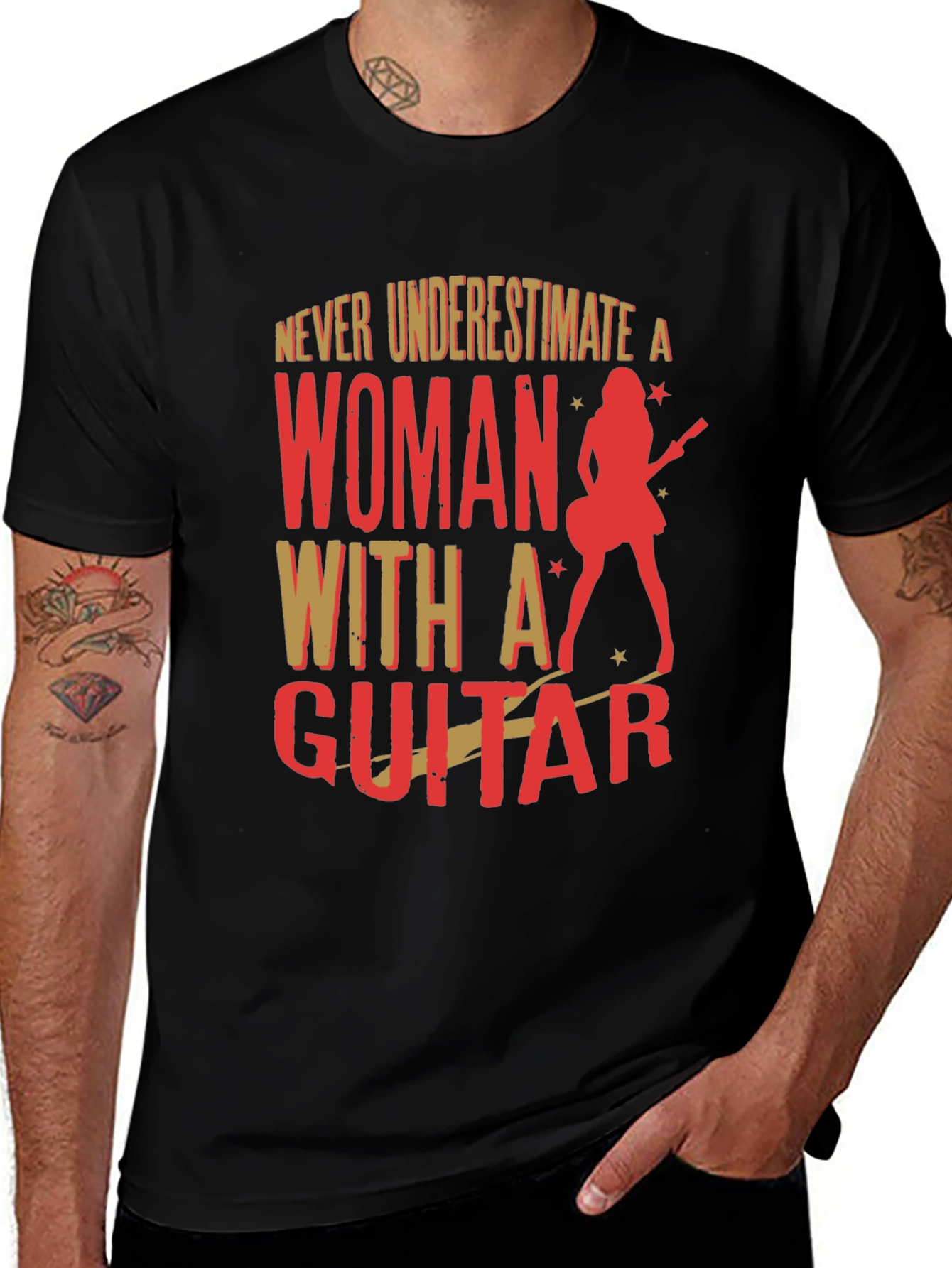 Variant 29 of Woman Guitarist Graphic Tee - Black