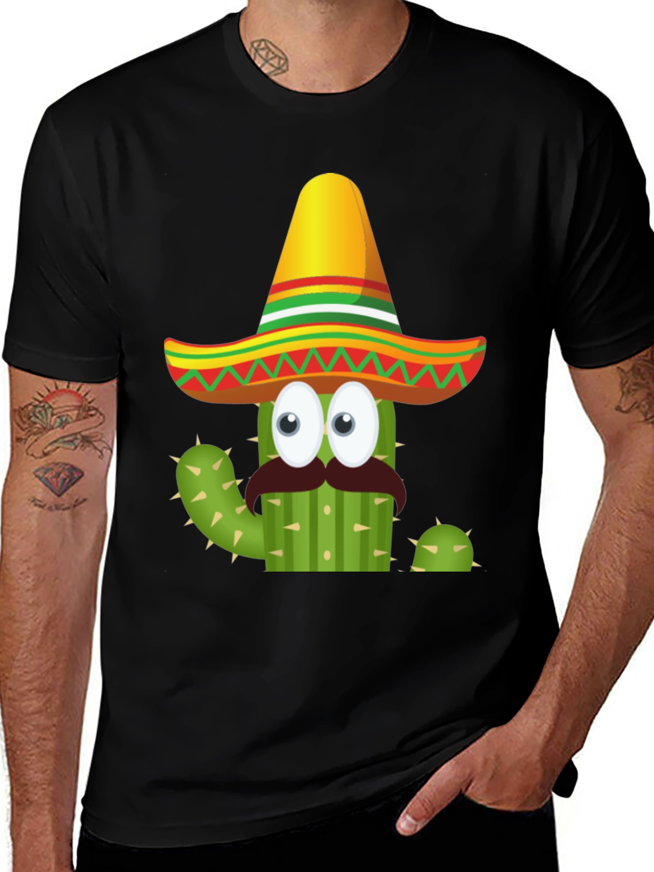Variant 6 of Cactus Sombrero Graphic Tee - Black