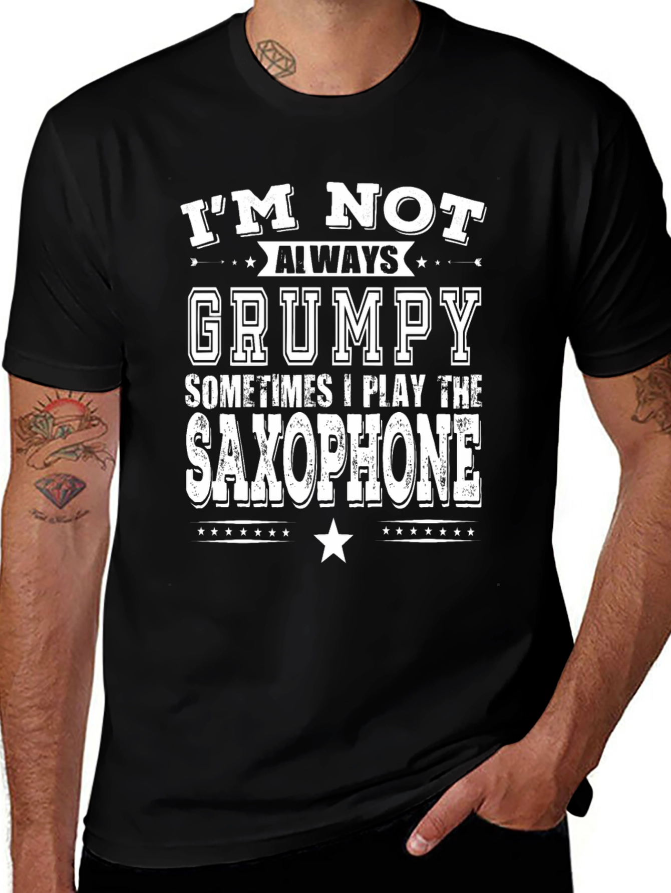 Variant 5 of Grumpy Saxophone Player T-Shirt - Black