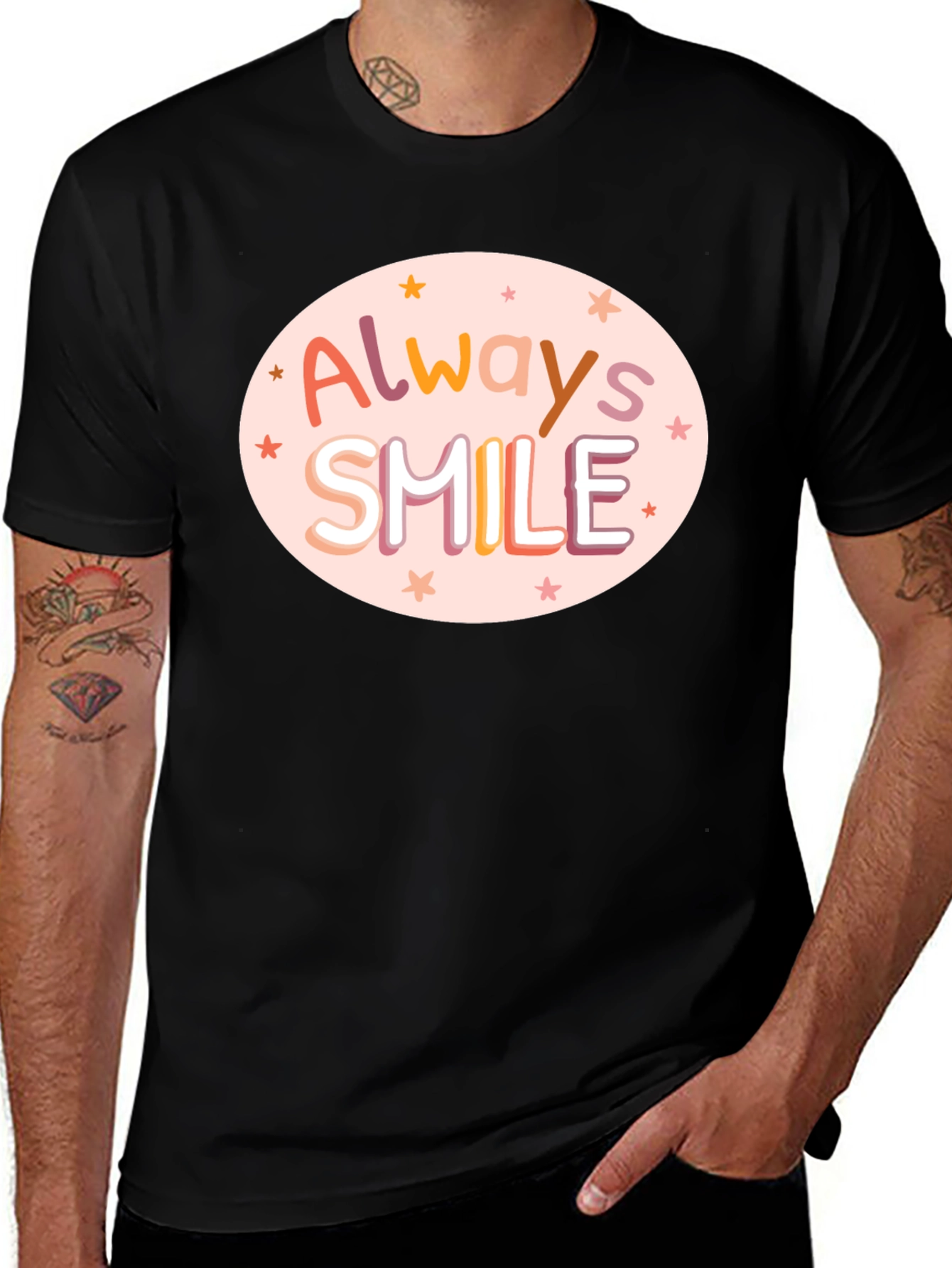 Variant 6 of Always Smile Graphic Tee - Black Cotton T-Shirt