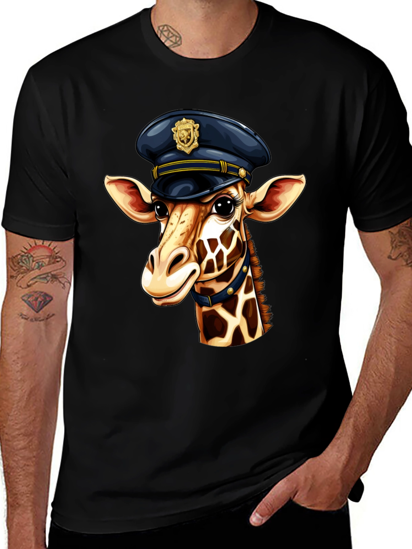 Variant 30 of Giraffe Cop Graphic Tee - Funny Animal Print