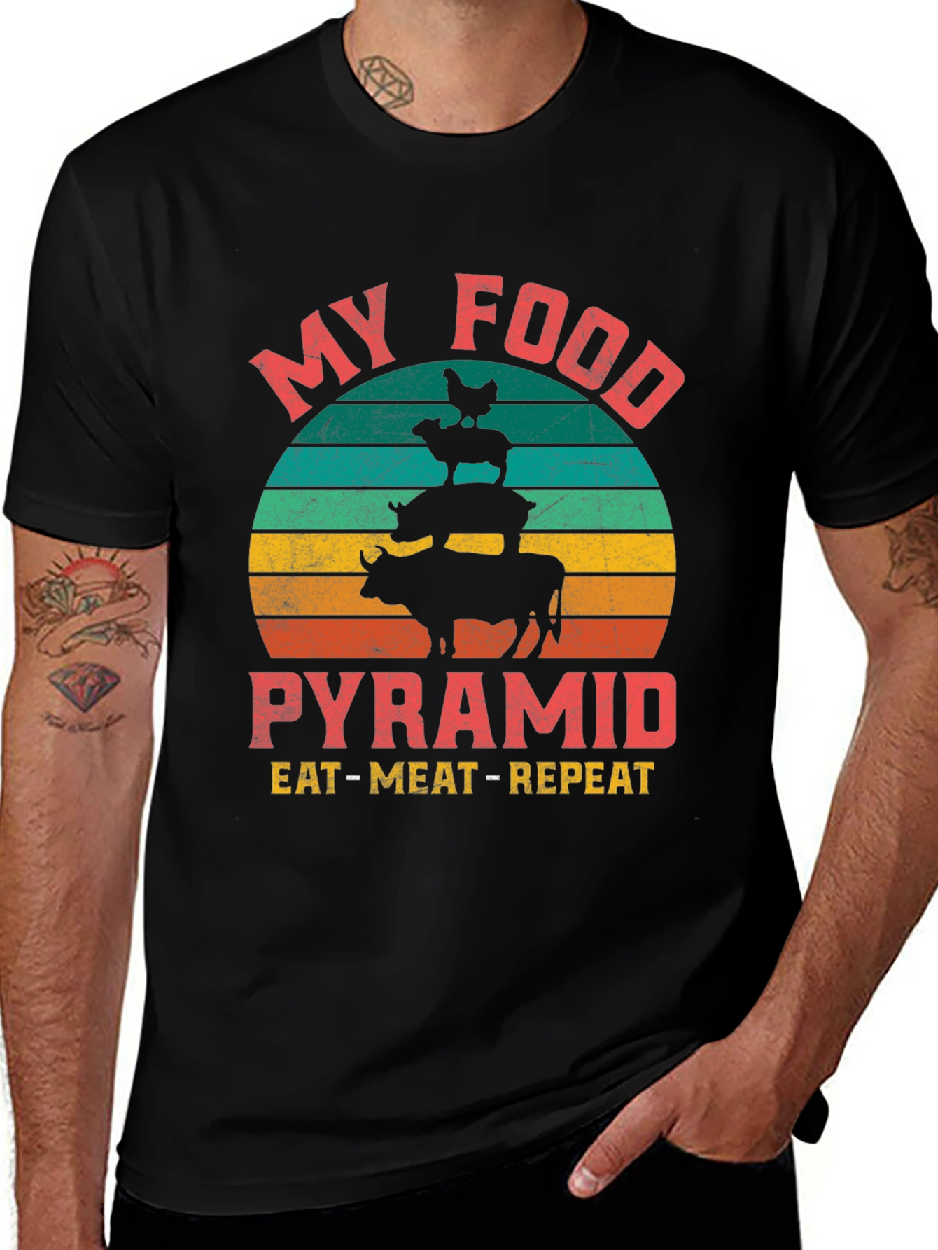 Variant 13 of Eat Meat Repeat T-Shirt - My Food Pyramid