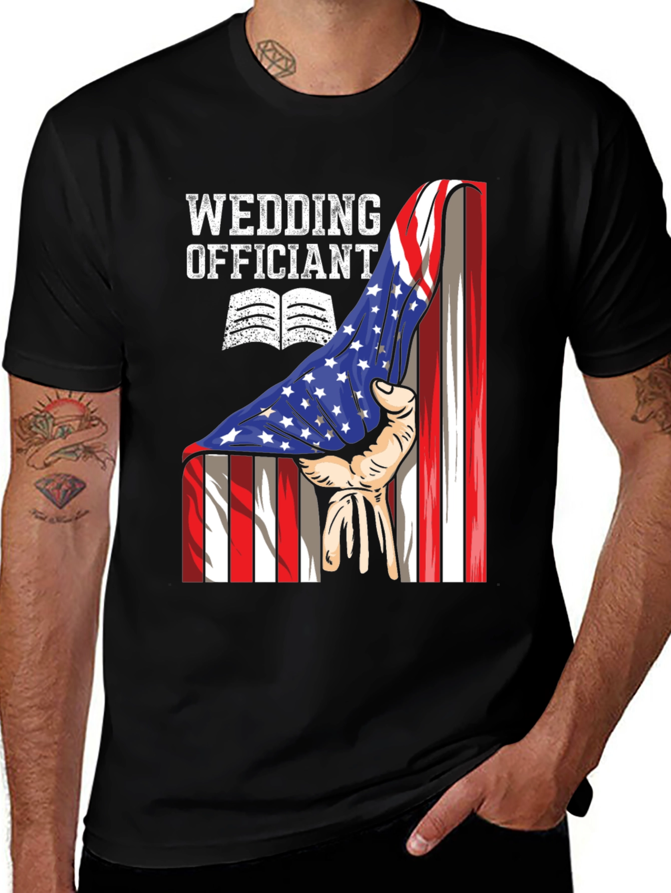 Wedding Officiant USA Flag T-Shirt