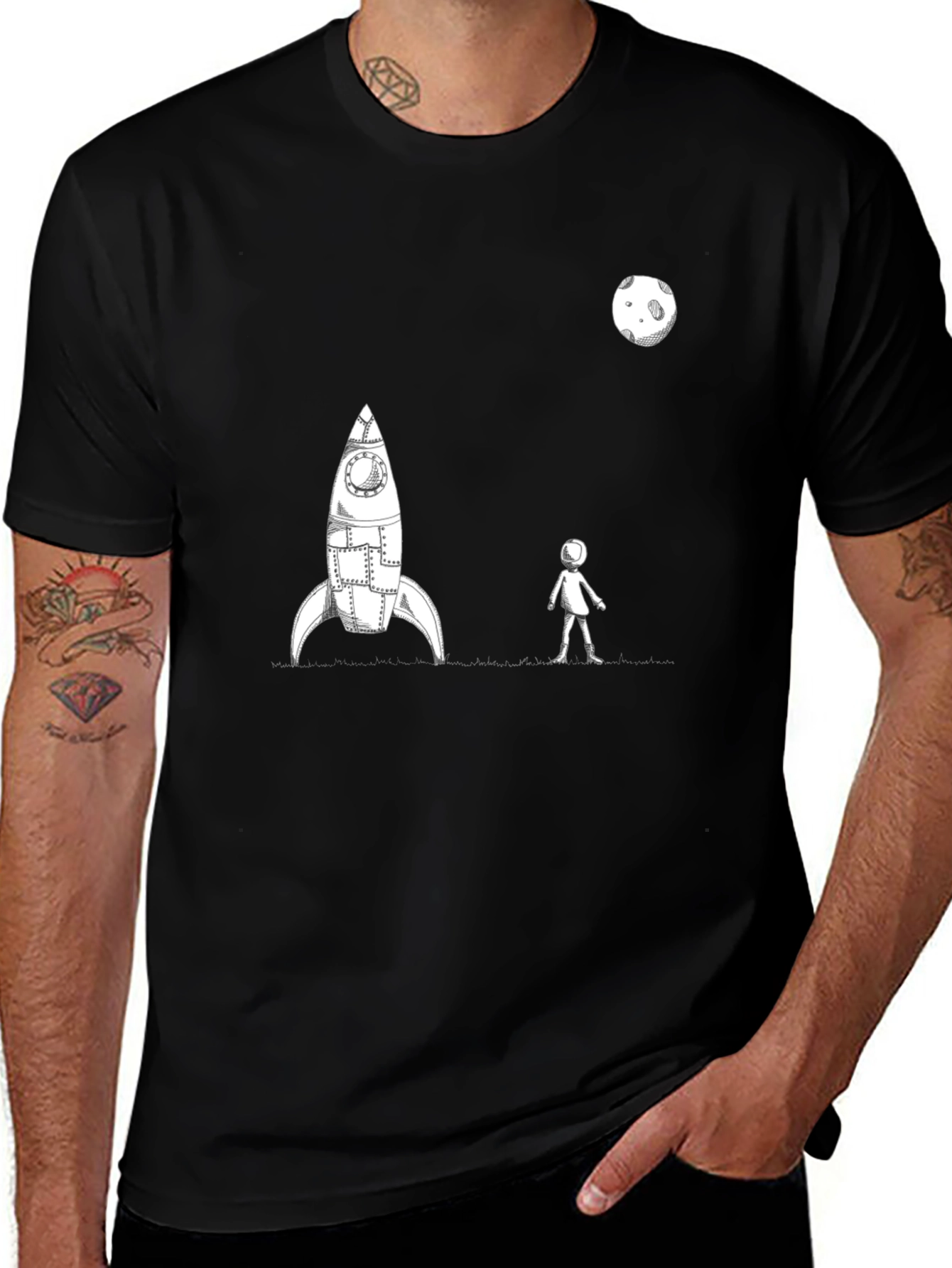 Astronaut & Rocket Graphic Tee - Black Unisex