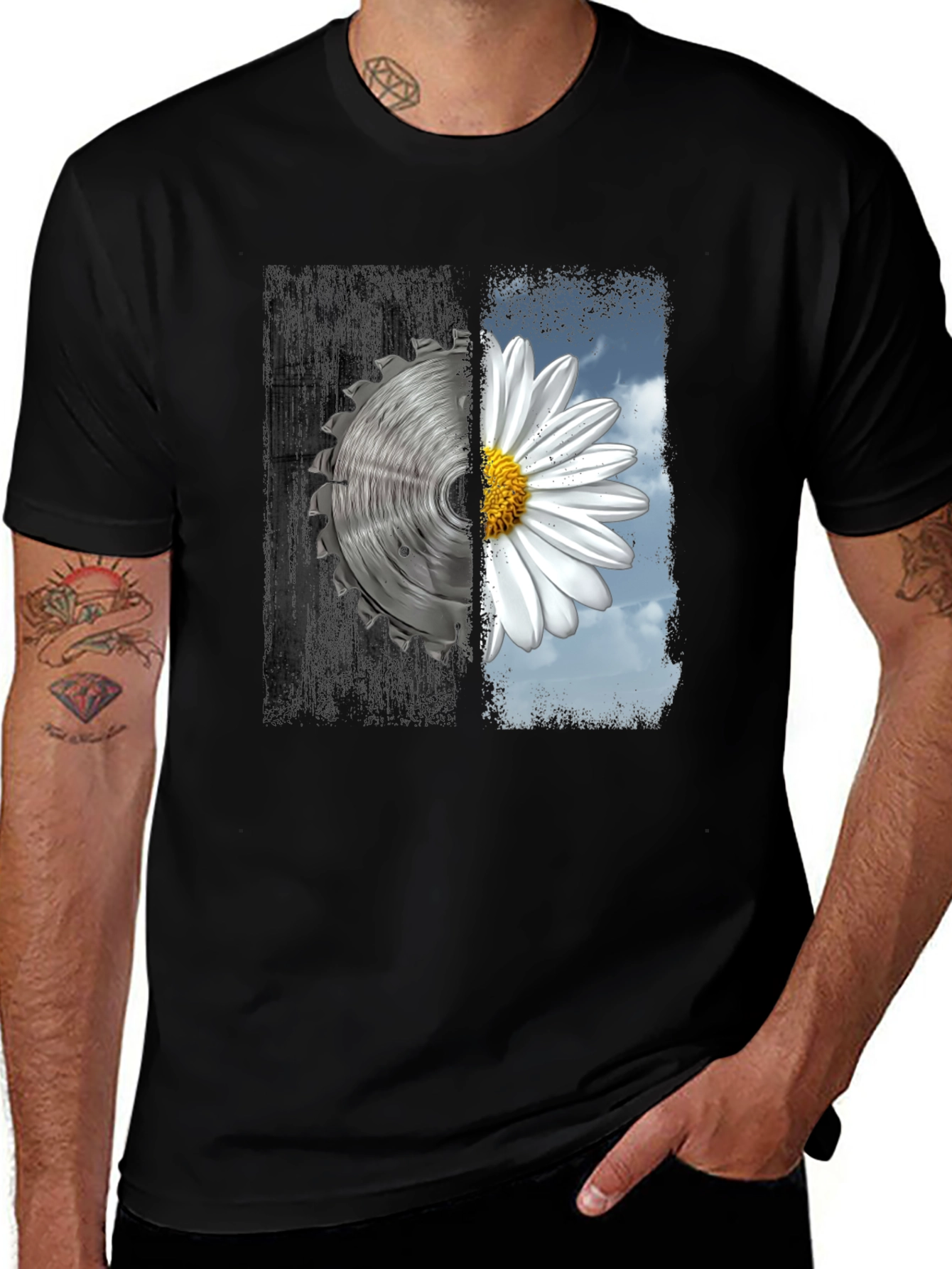 Variant 29 of Yin Yang Saw Blade and Daisy Graphic T-Shirt
