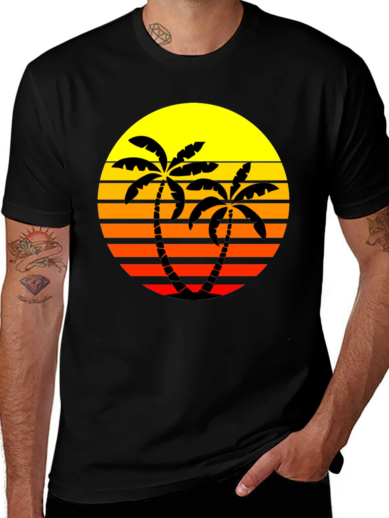 Variant 6 of Retro Palm Tree Sunset T-Shirt - Black