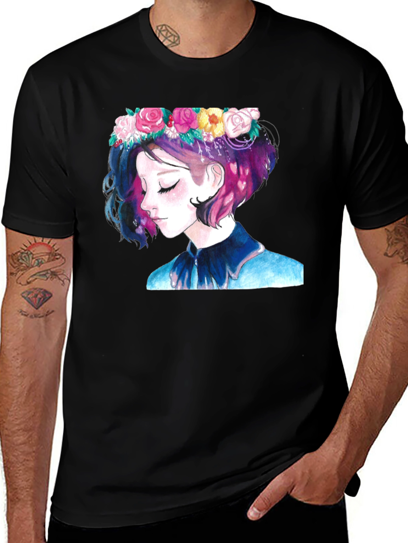 Variant 27 of Floral Crown Girl Black T-Shirt