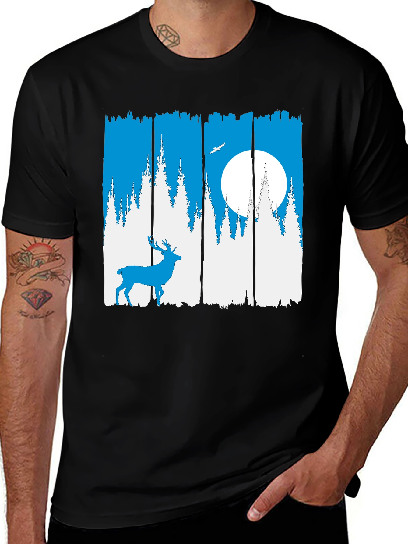 Variant 29 of Nature Deer Graphic Tee - Men's Black Crew Neck