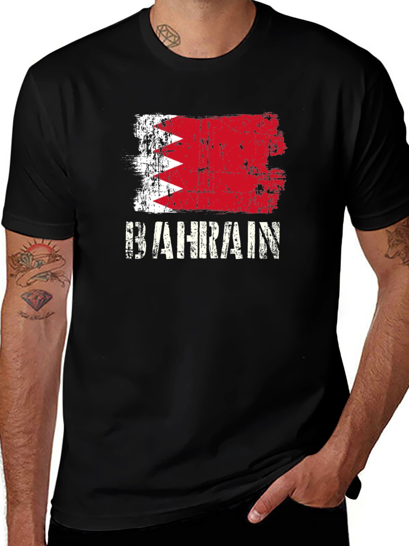 Bahrain Flag Distressed Graphic T-Shirt