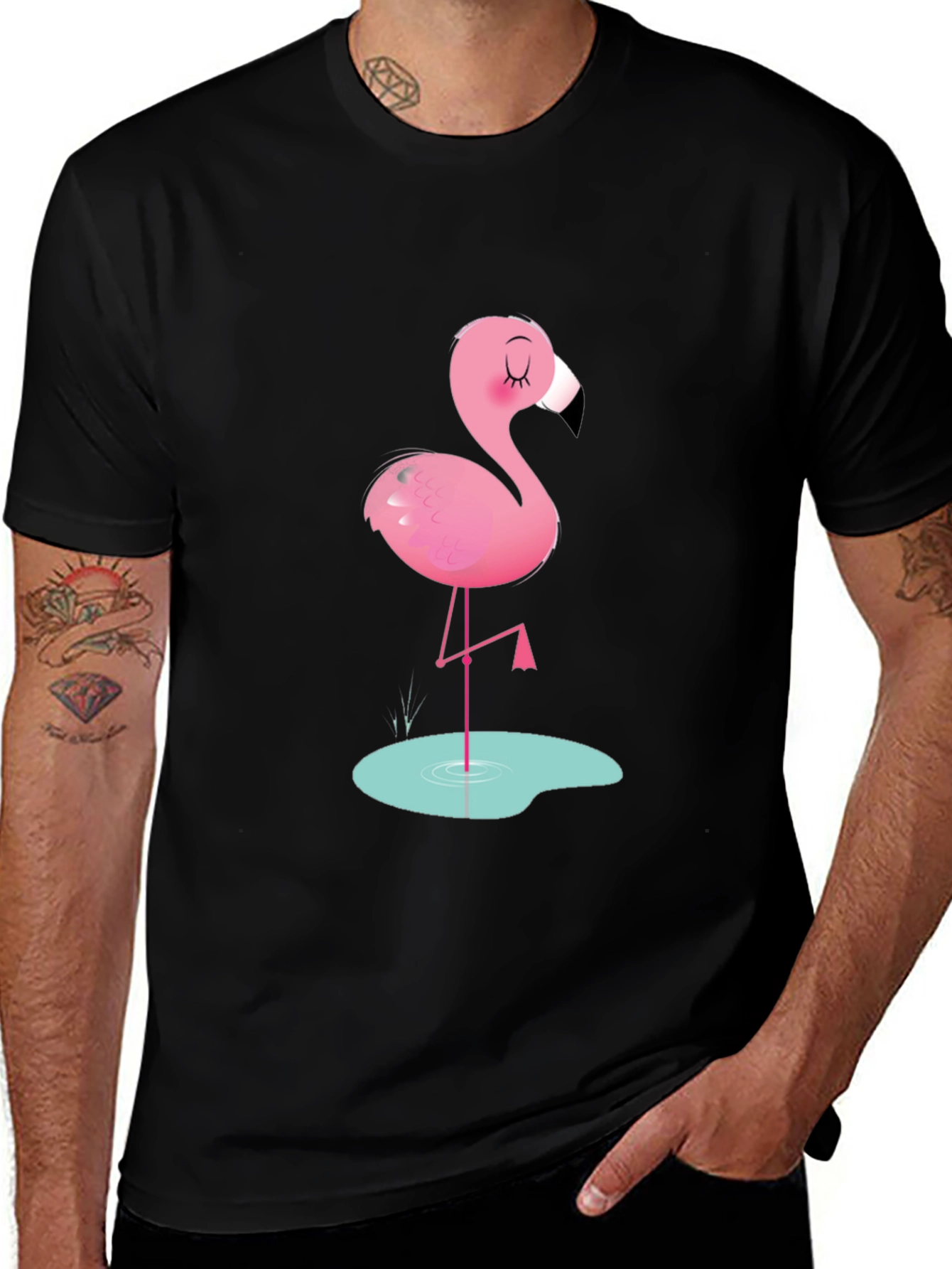 Variant 22 of Flamingo Graphic T-Shirt - Black Cotton Casual Tee