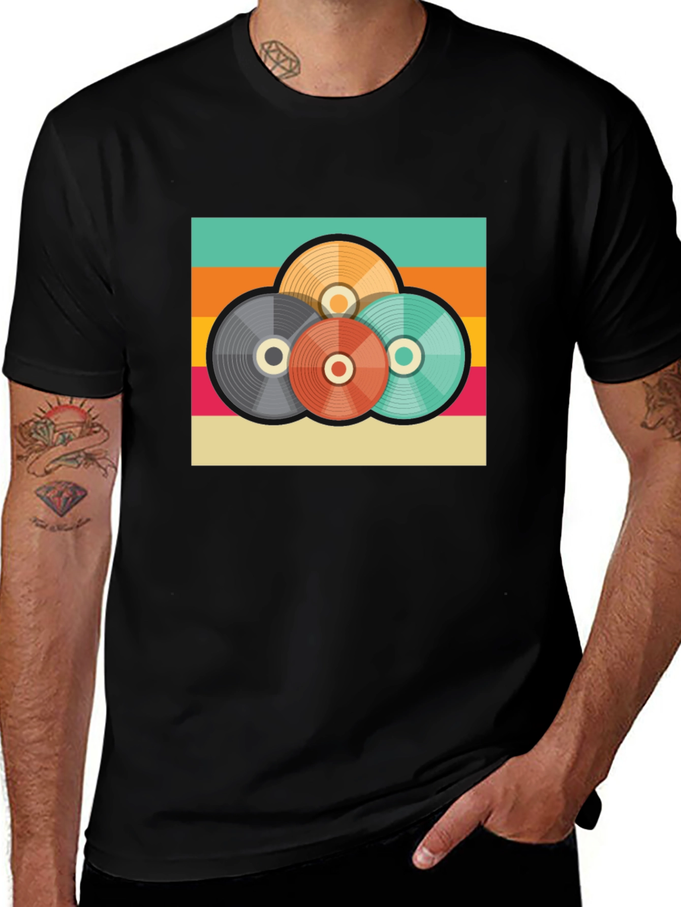 Variant 5 of Retro Record Stack Graphic Tee - Vintage Style