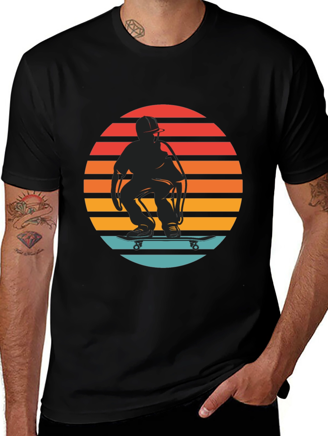 Variant 20 of Retro Skater Tee - Vintage Sunset Design