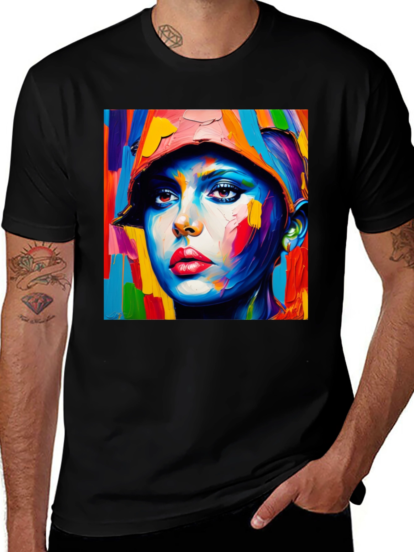 Variant 9 of Colorful Abstract Woman Portrait Black T-Shirt