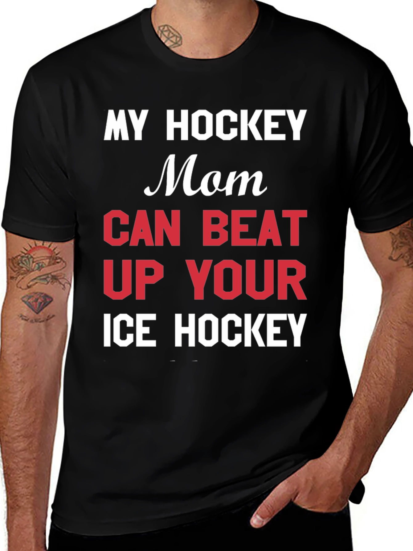Variant 18 of Hockey Mom T-Shirt - My Mom Can Beat Up Your Ice Hockey