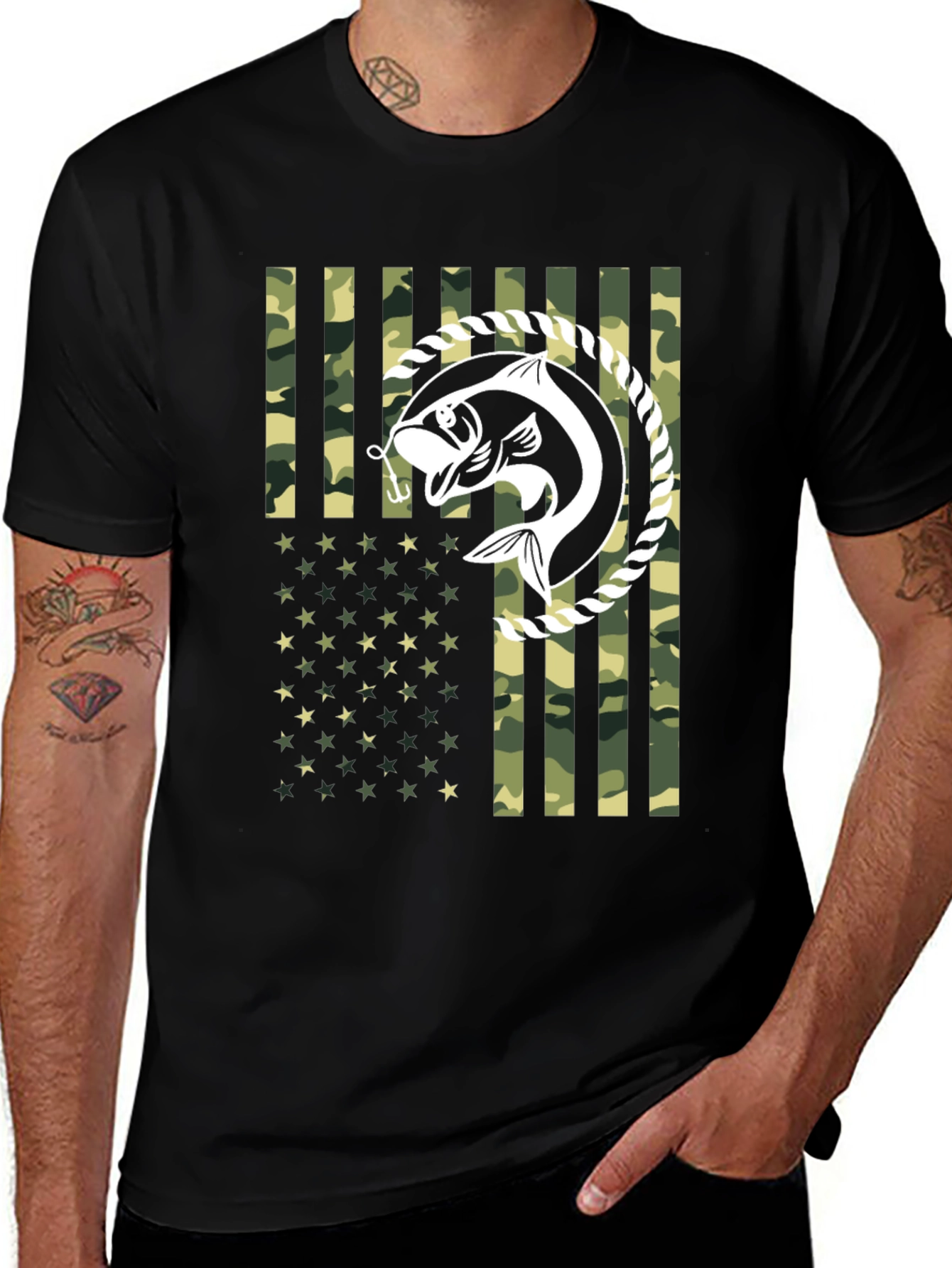 Variant 28 of Fishing Camo USA Flag Men's T-Shirt