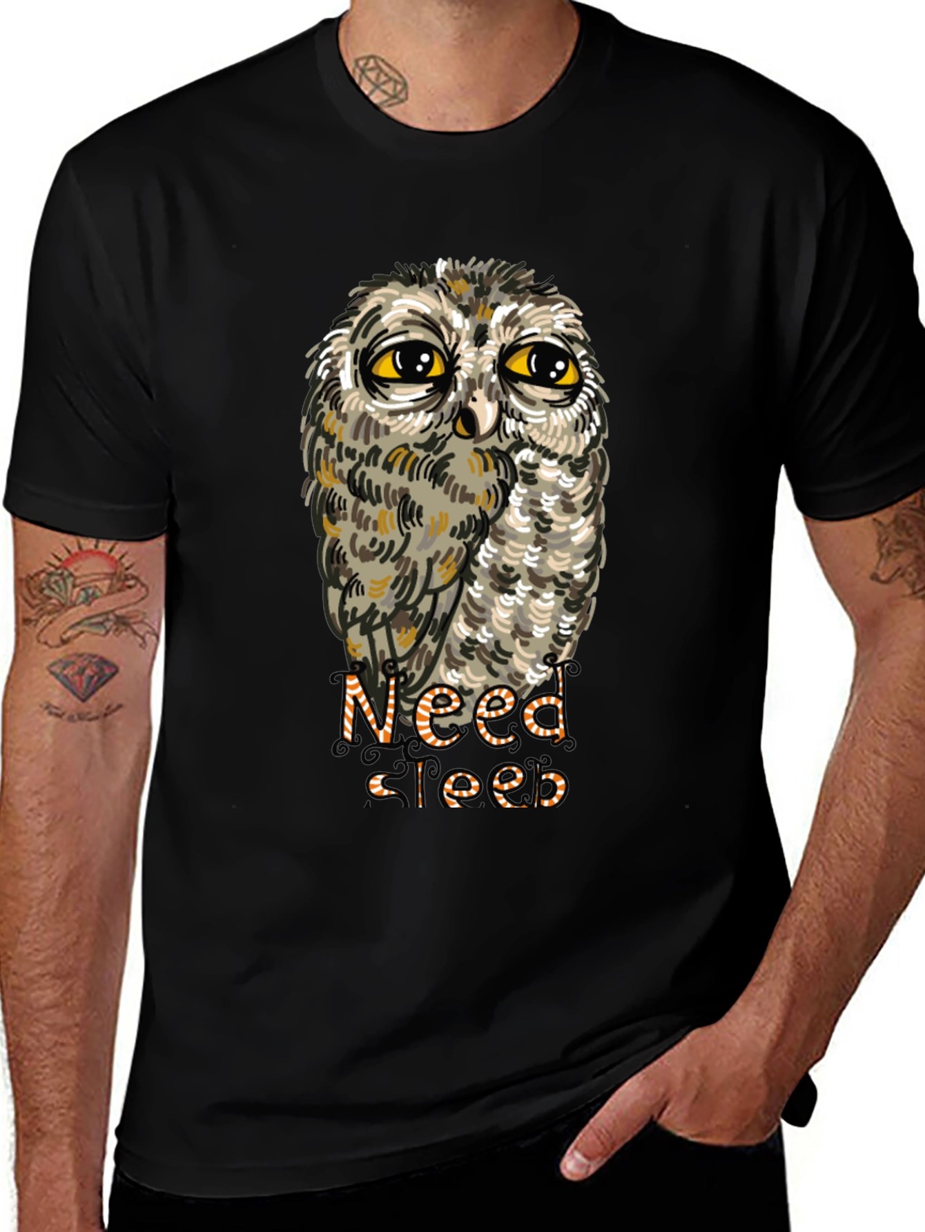 Variant 13 of Need Sleep Owl Tee - Men's Black T-Shirt