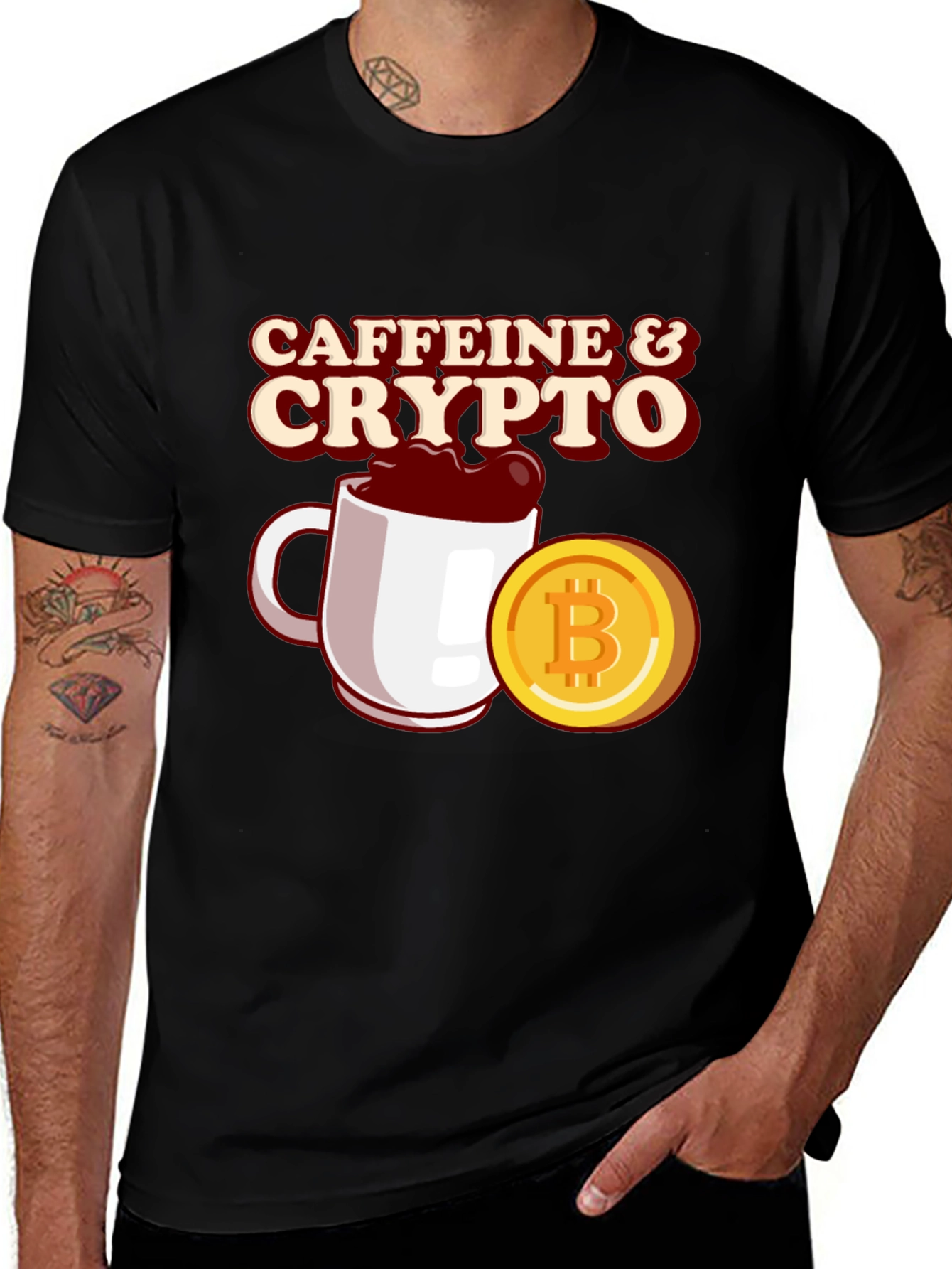Variant 18 of Caffeine & Crypto Black T-Shirt - Bitcoin Lovers Tee