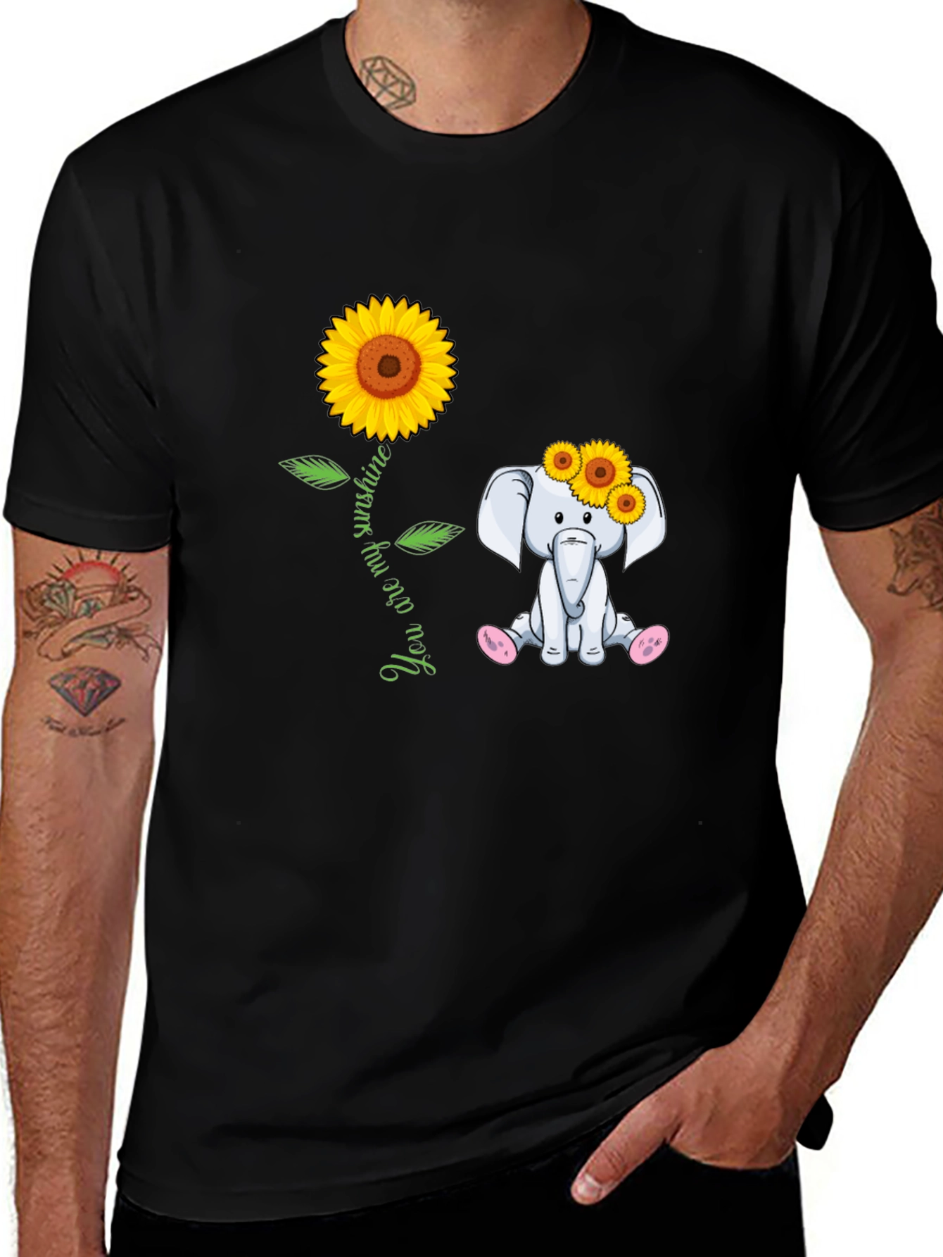 Variant 26 of Elephant Sunflower Black T-Shirt
