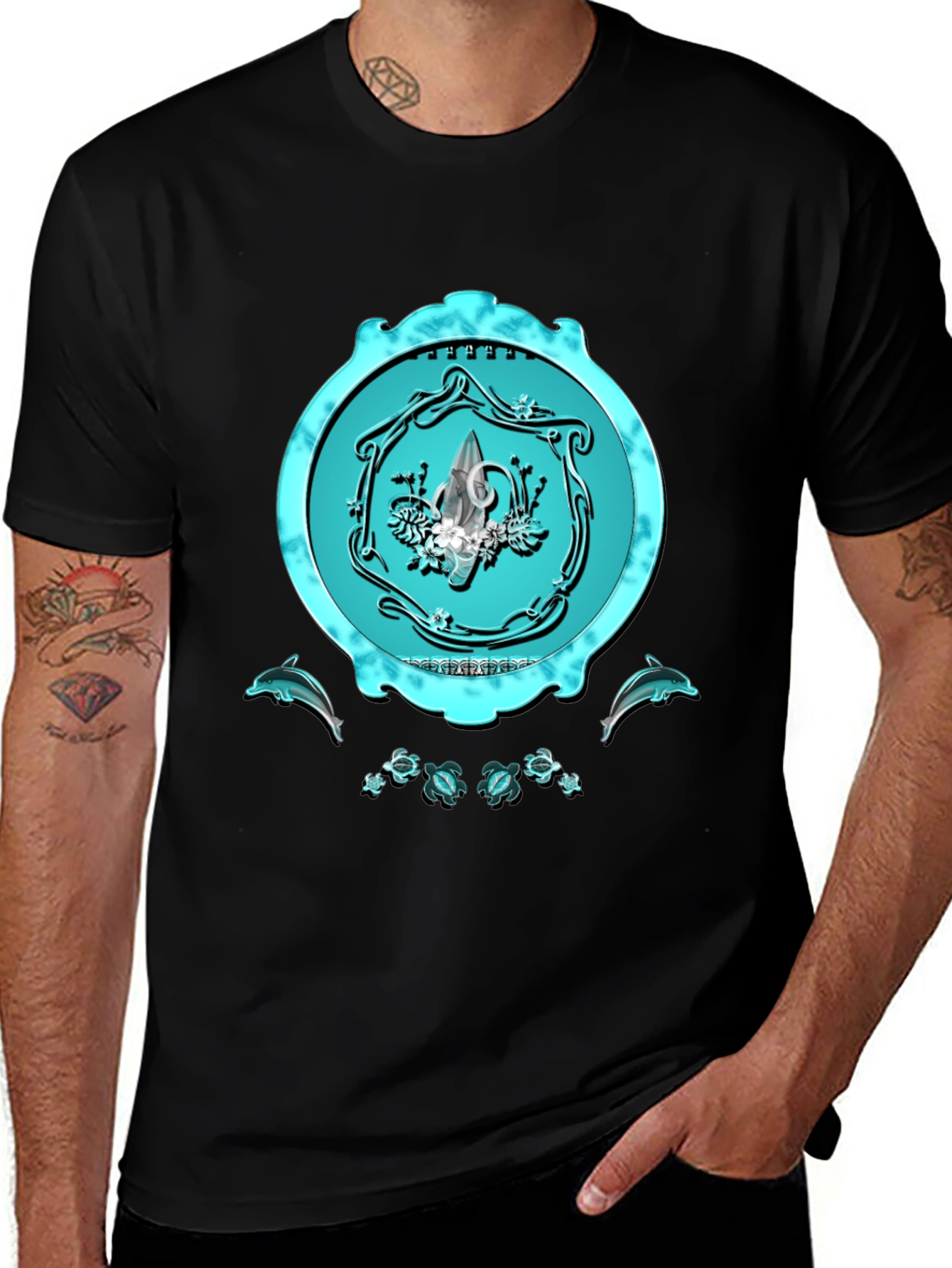 Variant 25 of Ocean Emblem Graphic Tee - Sleek Black Shirt