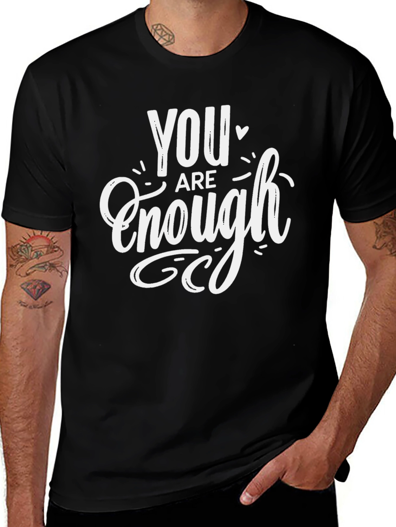 Variant 14 of You Are Enough Graphic Tee - Positive Message Black T-Shirt