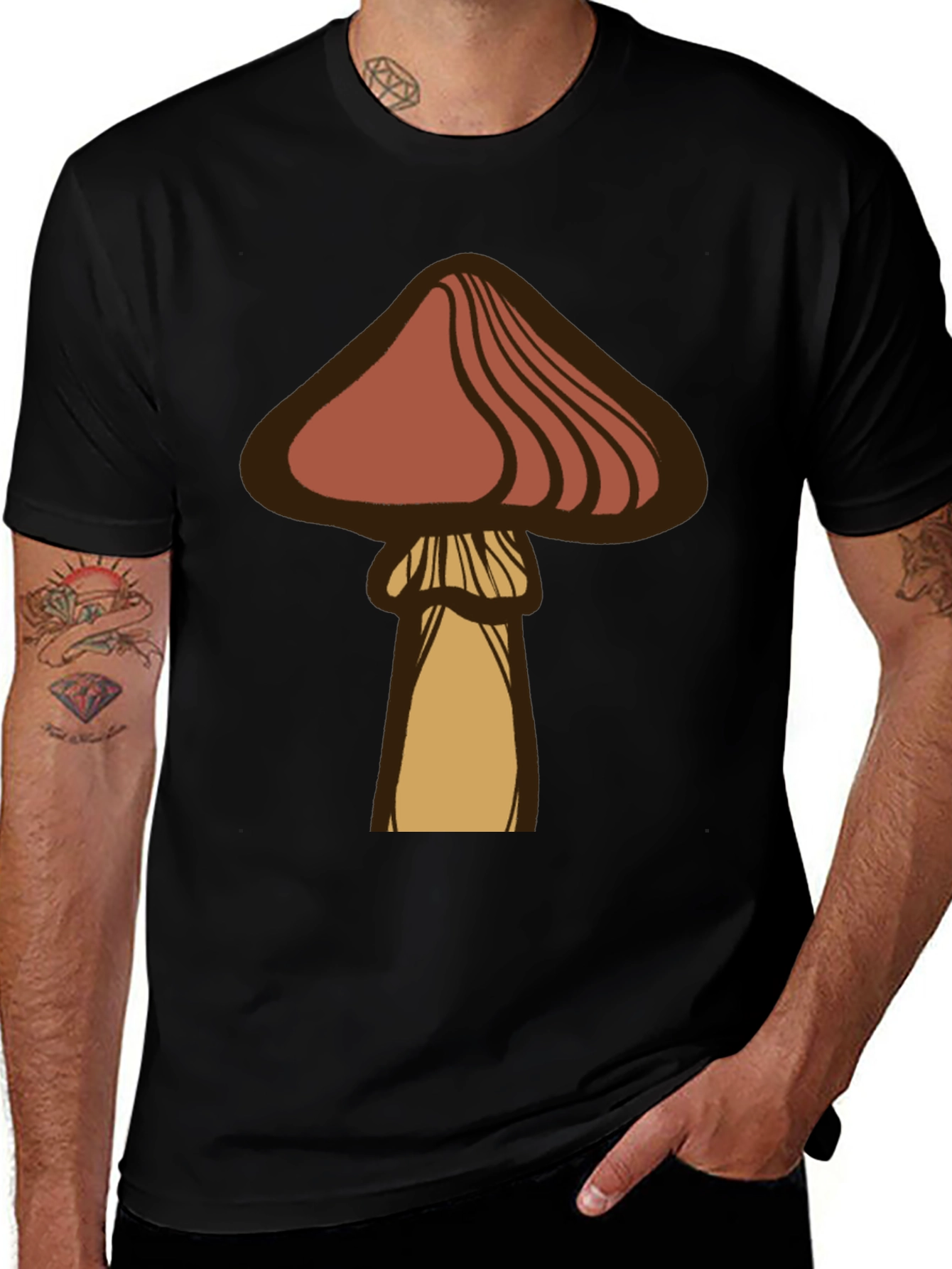 Variant 29 of Mushroom Graphic Tee - Casual Black T-Shirt