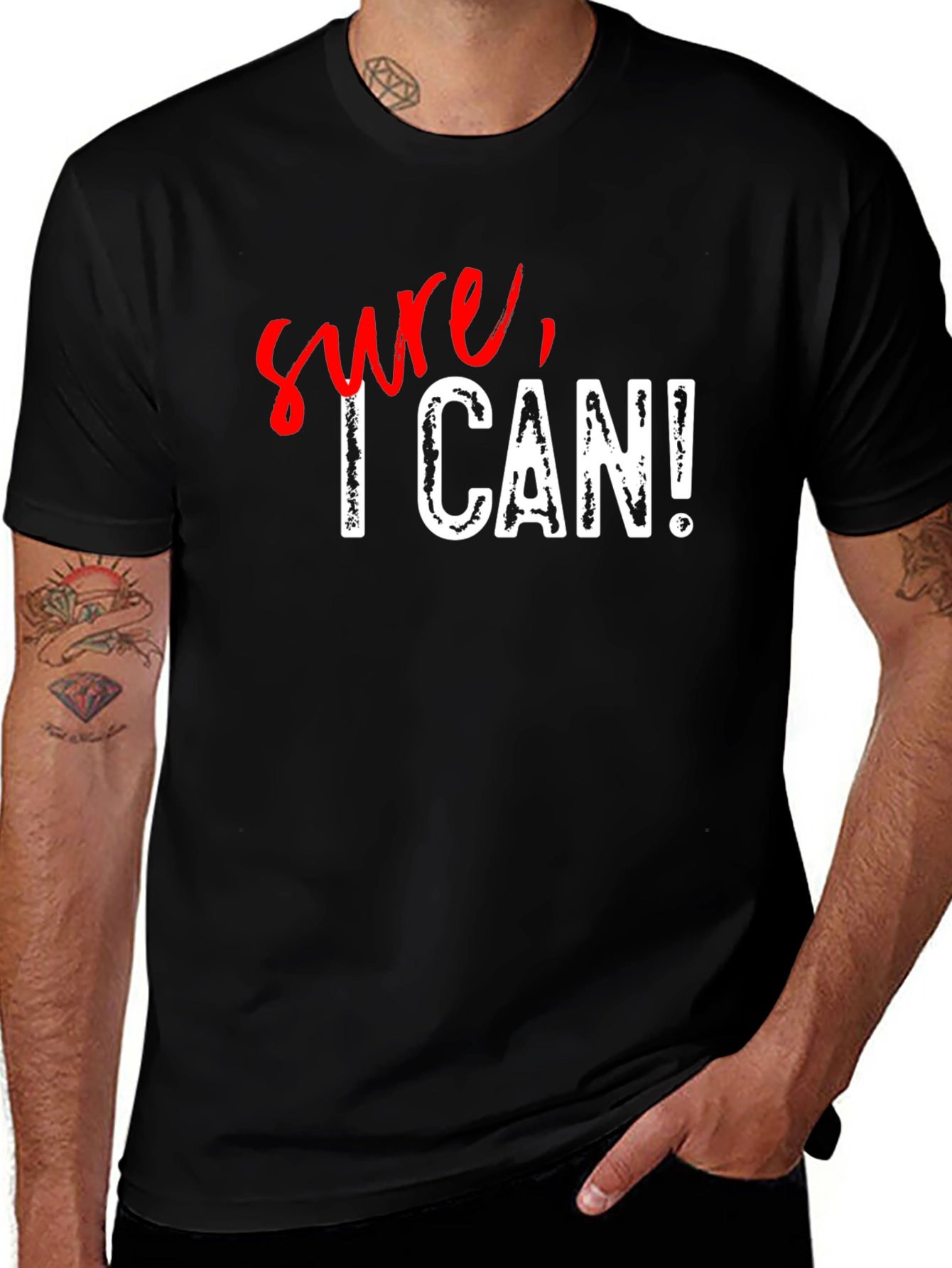 Variant 11 of Sure, I Can! Graphic Print Black Cotton T-Shirt