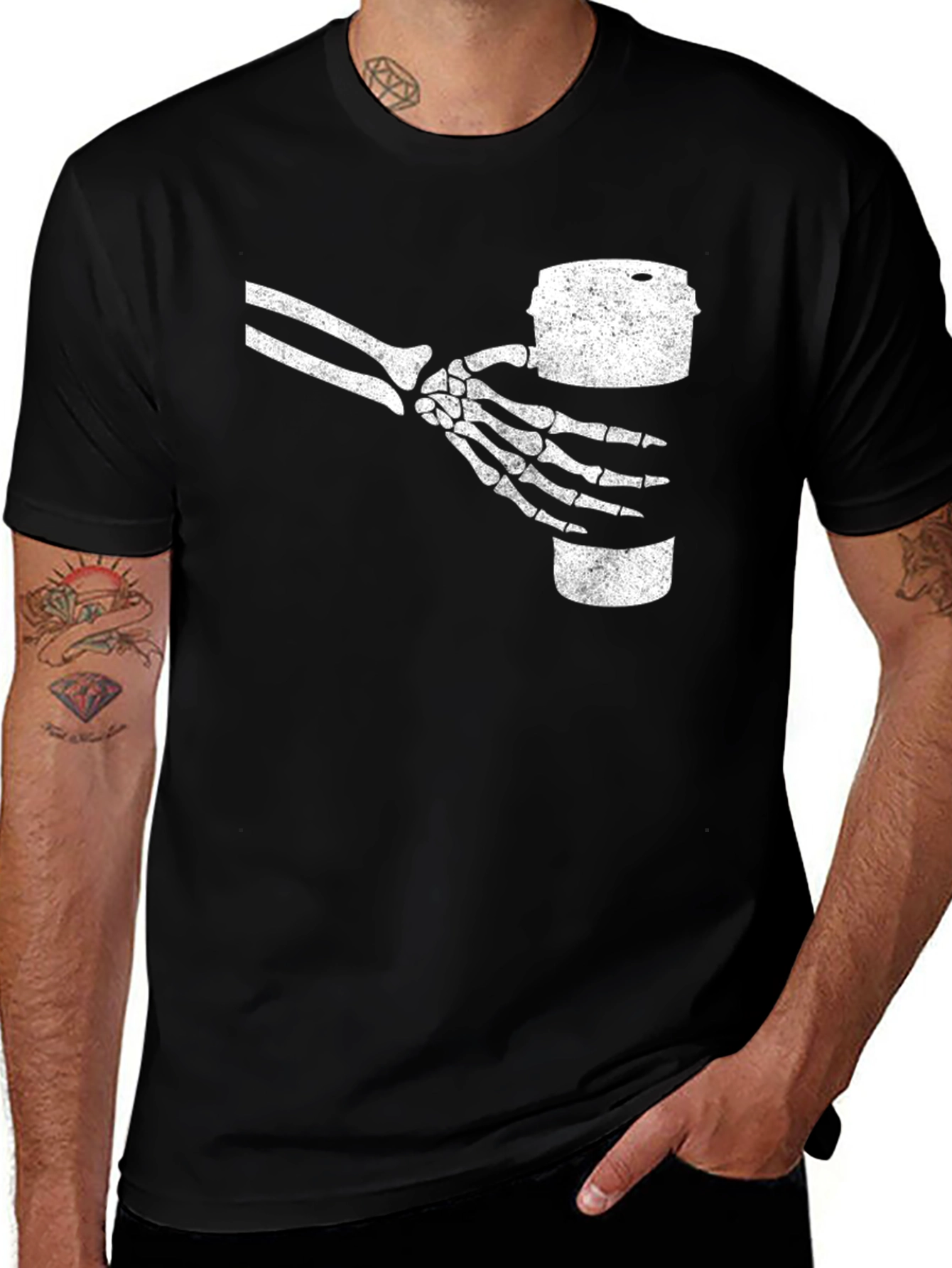 Variant 22 of Skeleton Hand Holding Drink T-Shirt - Black