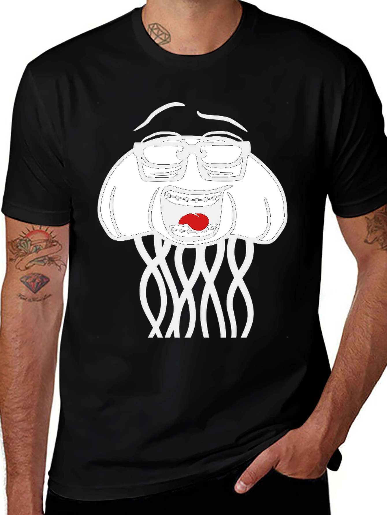 Variant 6 of Nerdy Jellyfish Graphic Tee - Black Cotton T-Shirt