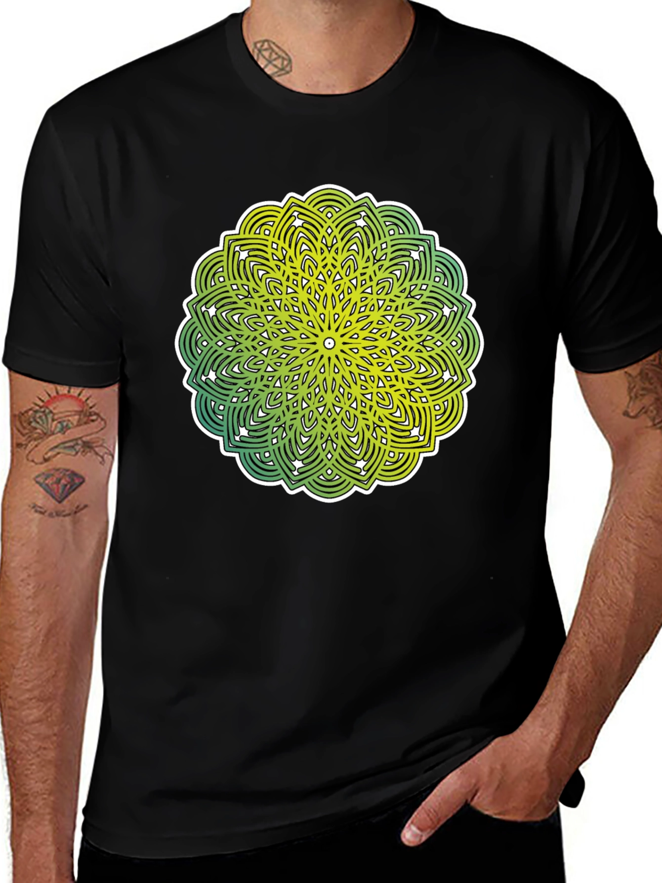 Variant 15 of Mandala Graphic Tee - Men's Black Cotton Shirt