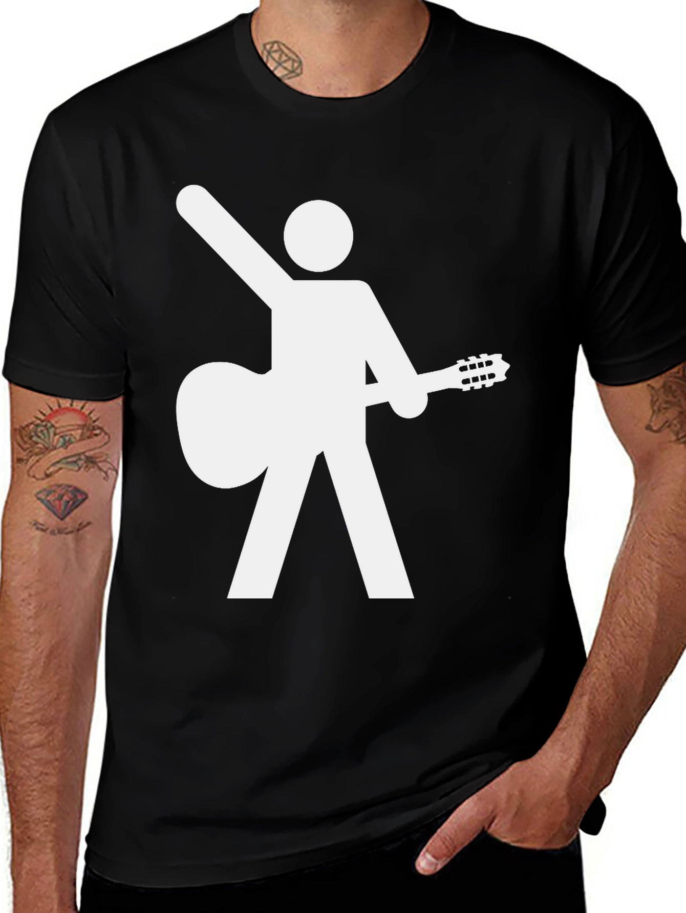 Variant 19 of Guitar Player Graphic Tee - Black Cotton Casual Wear