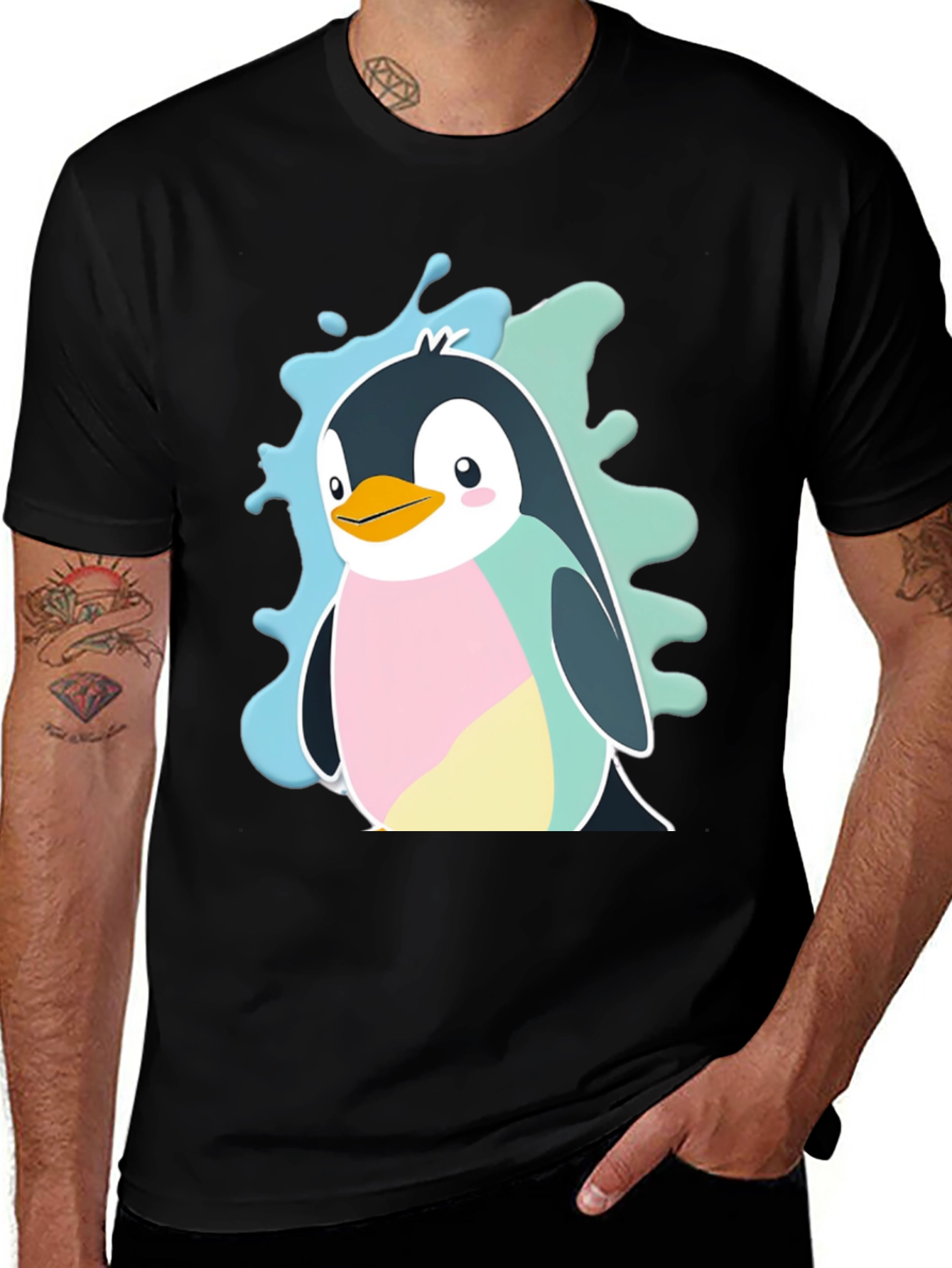 Variant 8 of Cute Cartoon Penguin Graphic Tee - Black