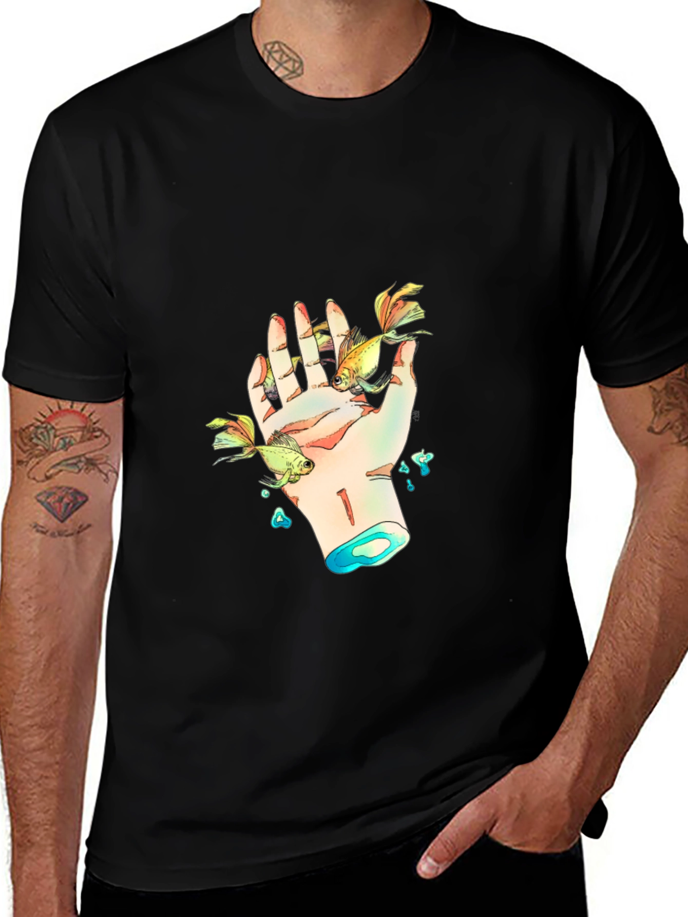 Variant 19 of Goldfish Hand Graphic Black Tee